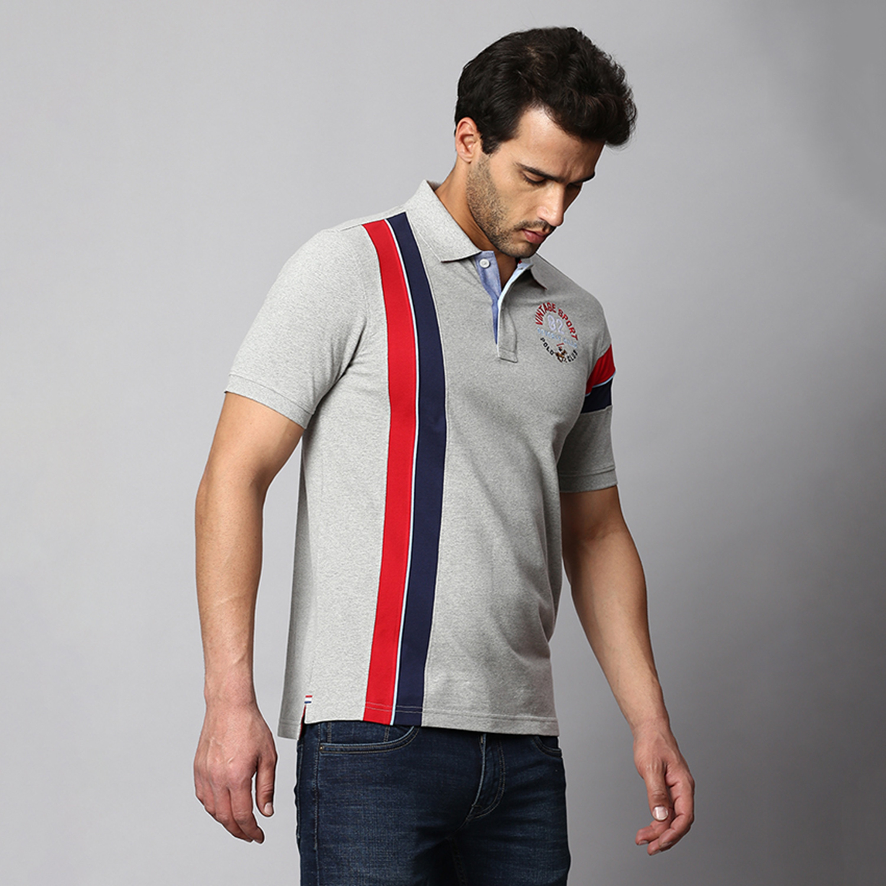 تي شيرت بولو بياقة مزين بأشرطة بالمربعات وأكمام قصيرة من بيفرلي هيلز بولو كلوب-men-clothing-tshirtsandpolos-polos-image-4