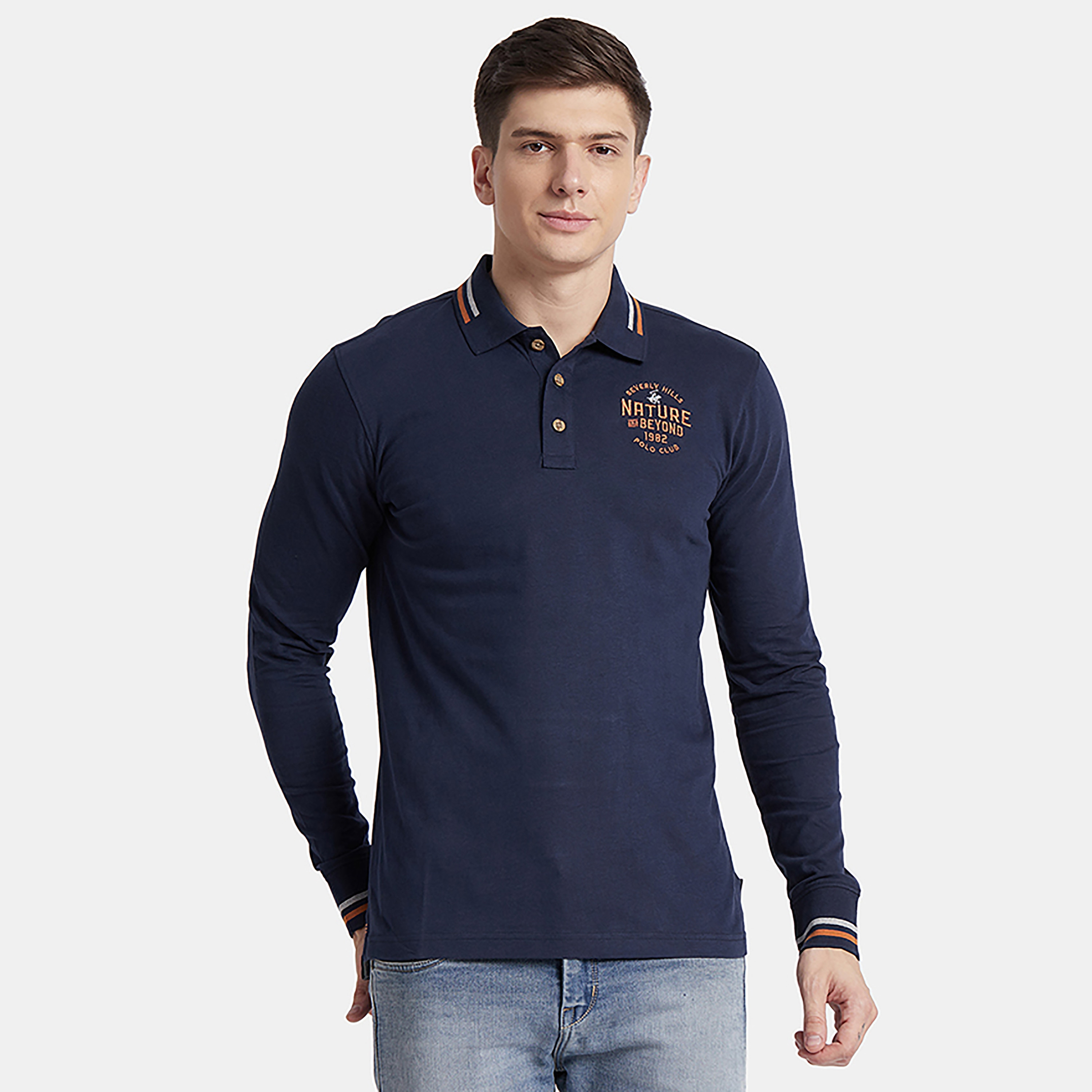 تي شيرت بولو من بيفرلي هيلز بولو كلوب مع شعار بياقة وأكمام طويلة-men-clothing-tshirtsandpolos-polos-image-1