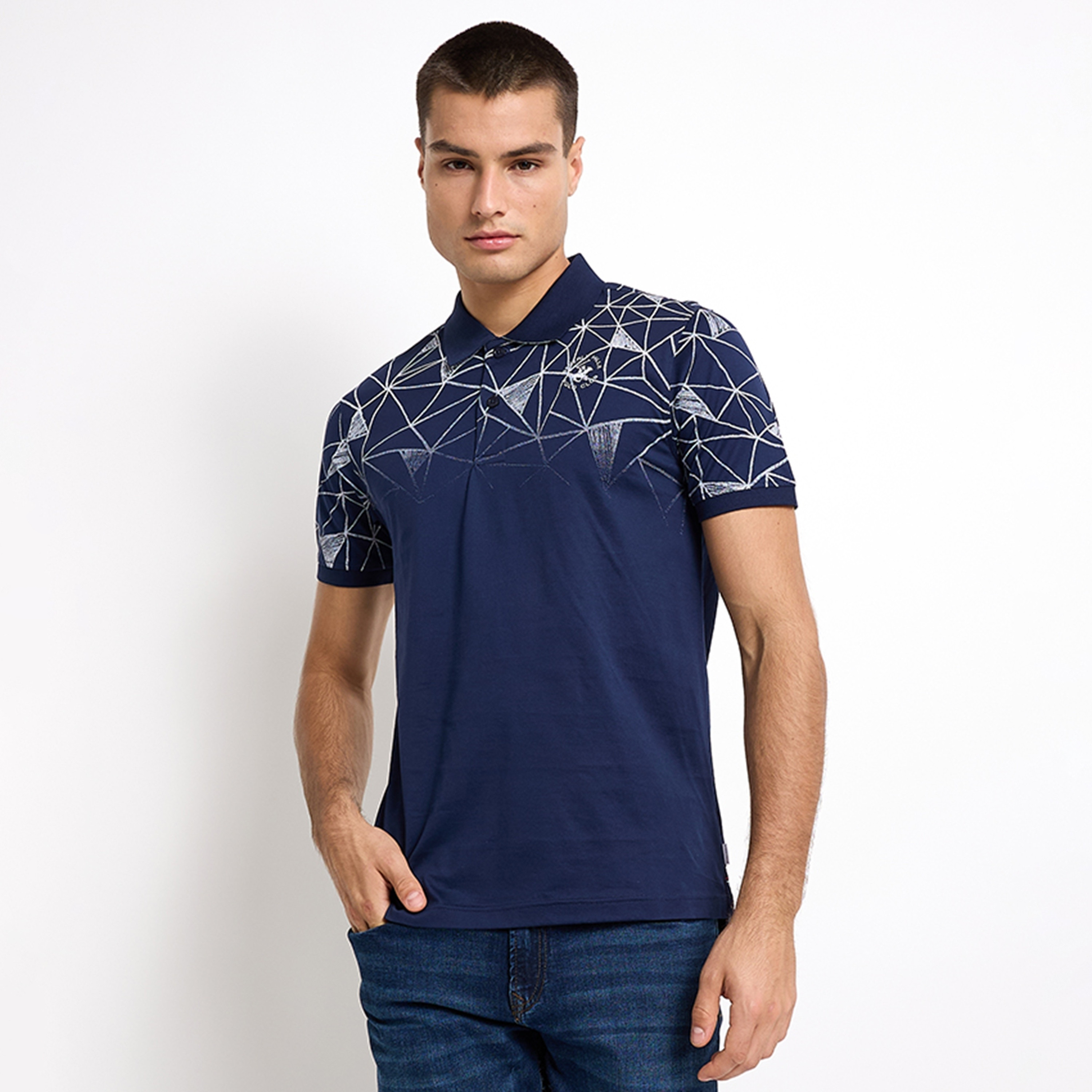 نادي بيفرلي هيلز بولو بطبعة هندسية بأكمام قصيرة وقماش هندسي للبولو-men-clothing-tshirtsandpolos-polos-image-1