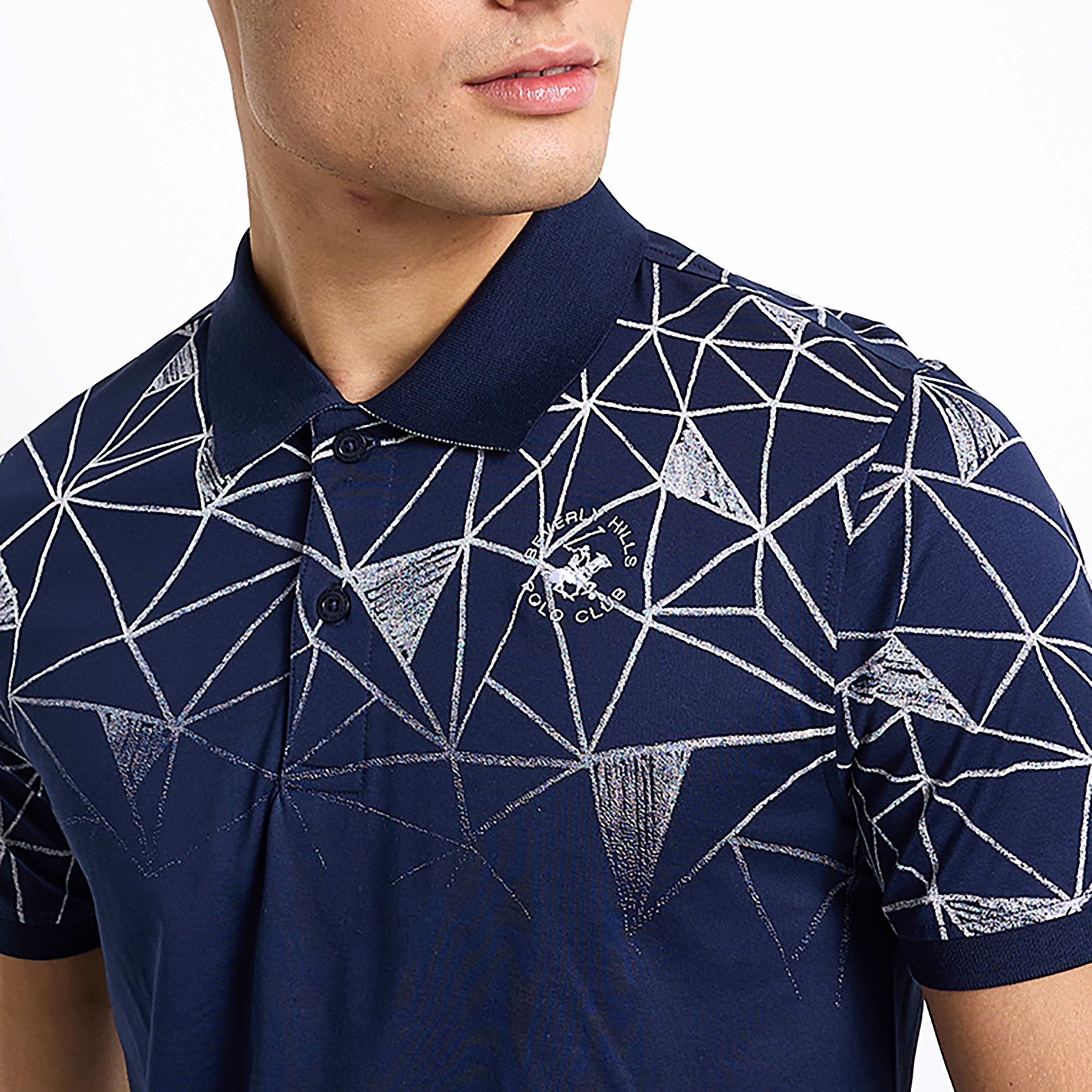 نادي بيفرلي هيلز بولو بطبعة هندسية بأكمام قصيرة وقماش هندسي للبولو-men-clothing-tshirtsandpolos-polos-image-3