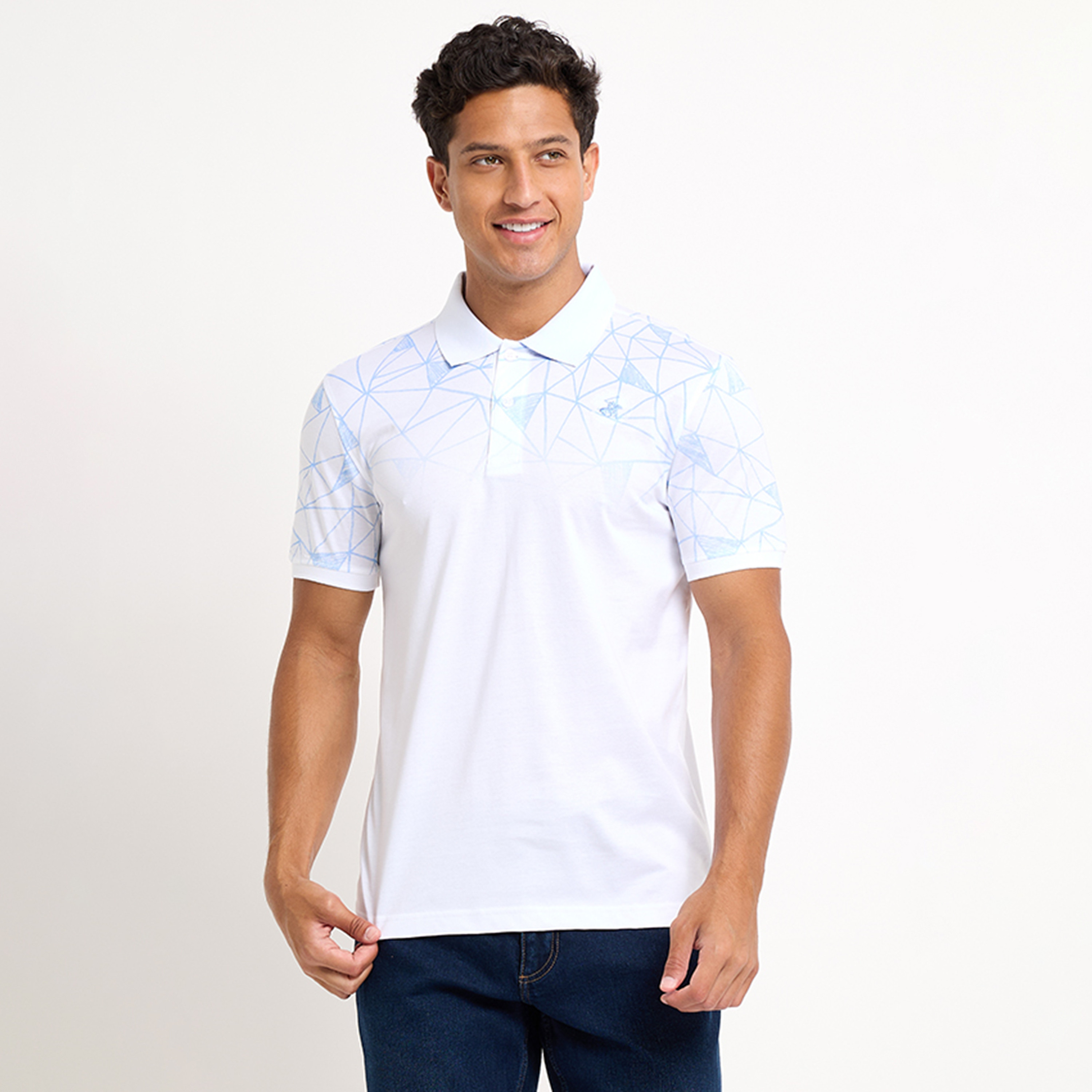 نادي بيفرلي هيلز بولو بطبعة هندسية بأكمام قصيرة وقماش هندسي للبولو-men-clothing-tshirtsandpolos-polos-image-1