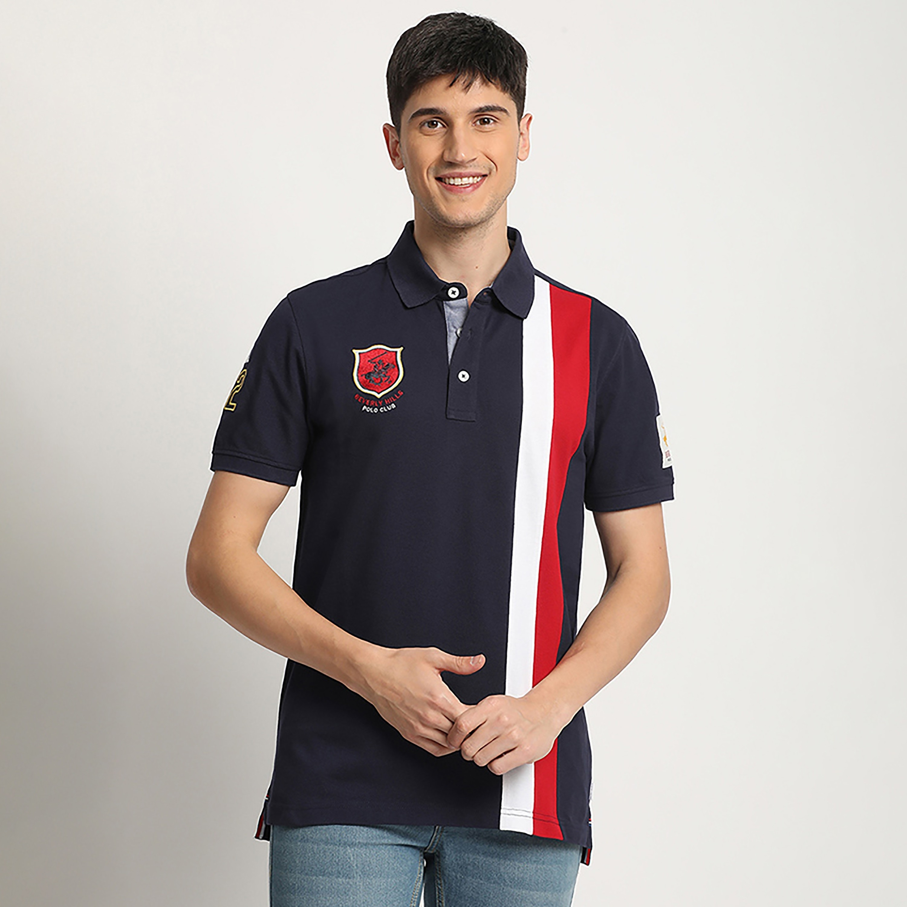 تي شيرت بولو رجالي بأكمام قصيرة وياقة وخطوط من بيفرلي هيلز بولو كلوب-men-clothing-tshirtsandpolos-polos-image-1
