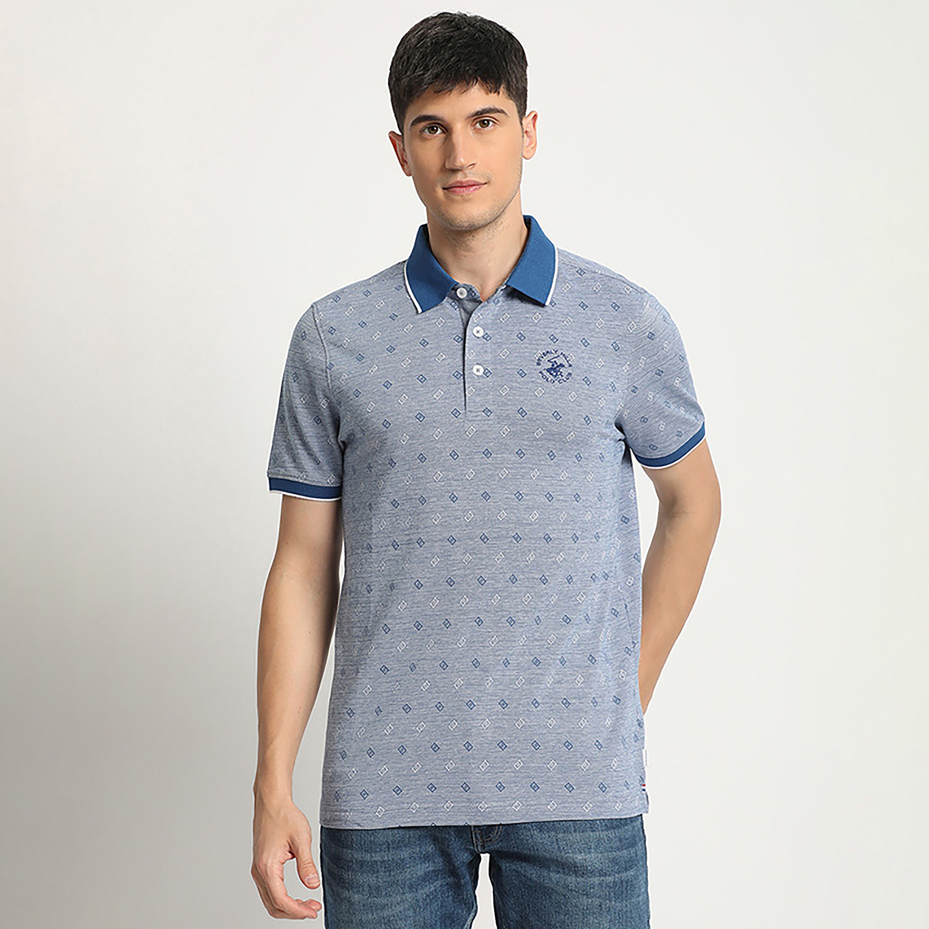 تي شيرت بولو من بيفرلي هيلز بولو كلوب بياقة على شكل وي وأكمام قصيرة-men-clothing-tshirtsandpolos-polos-image-1
