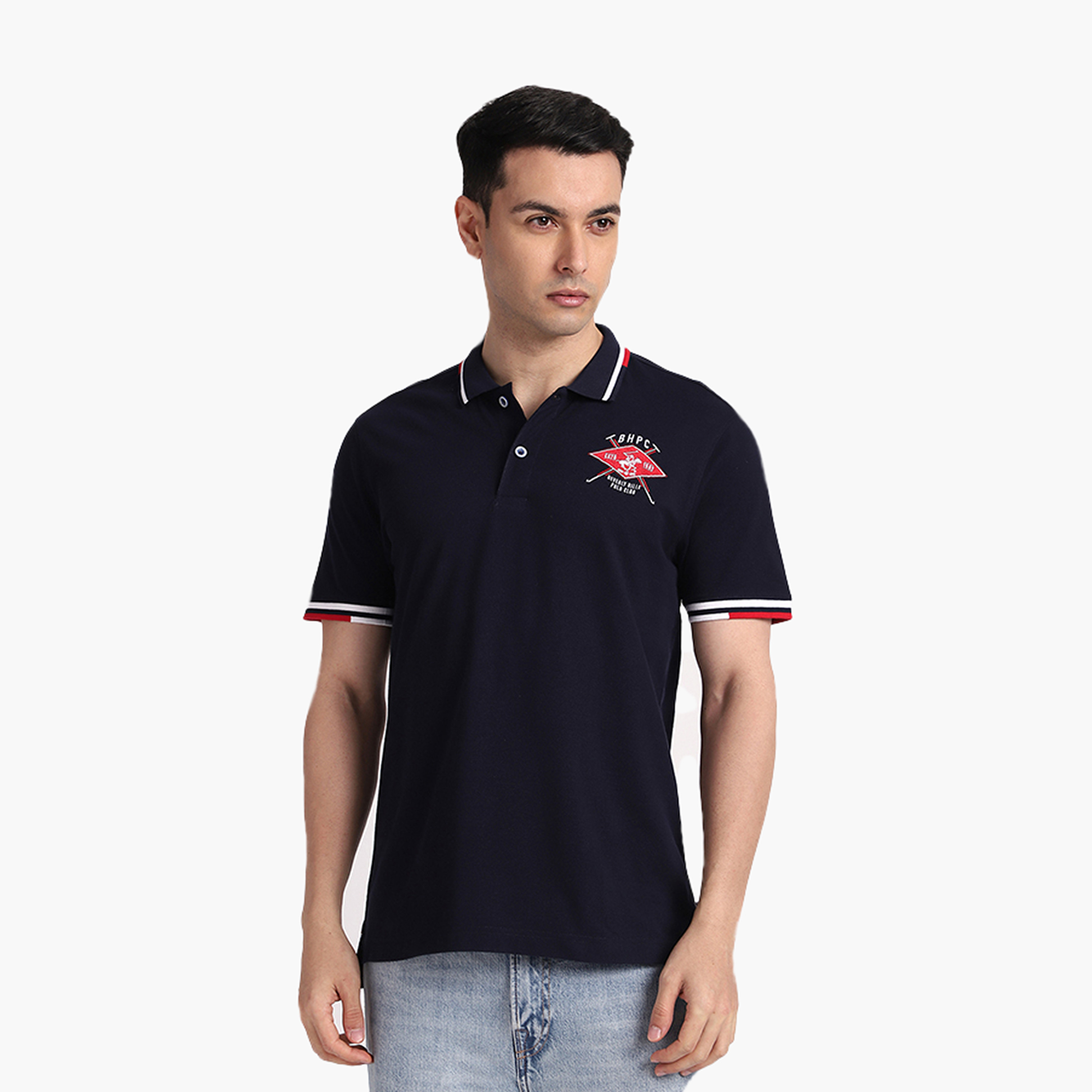 تي شيرت بولو رجالي سادة بأكمام قصيرة وياقة من بيفرلي هيلز بولو كلوب-men-clothing-tshirtsandpolos-polos-image-1