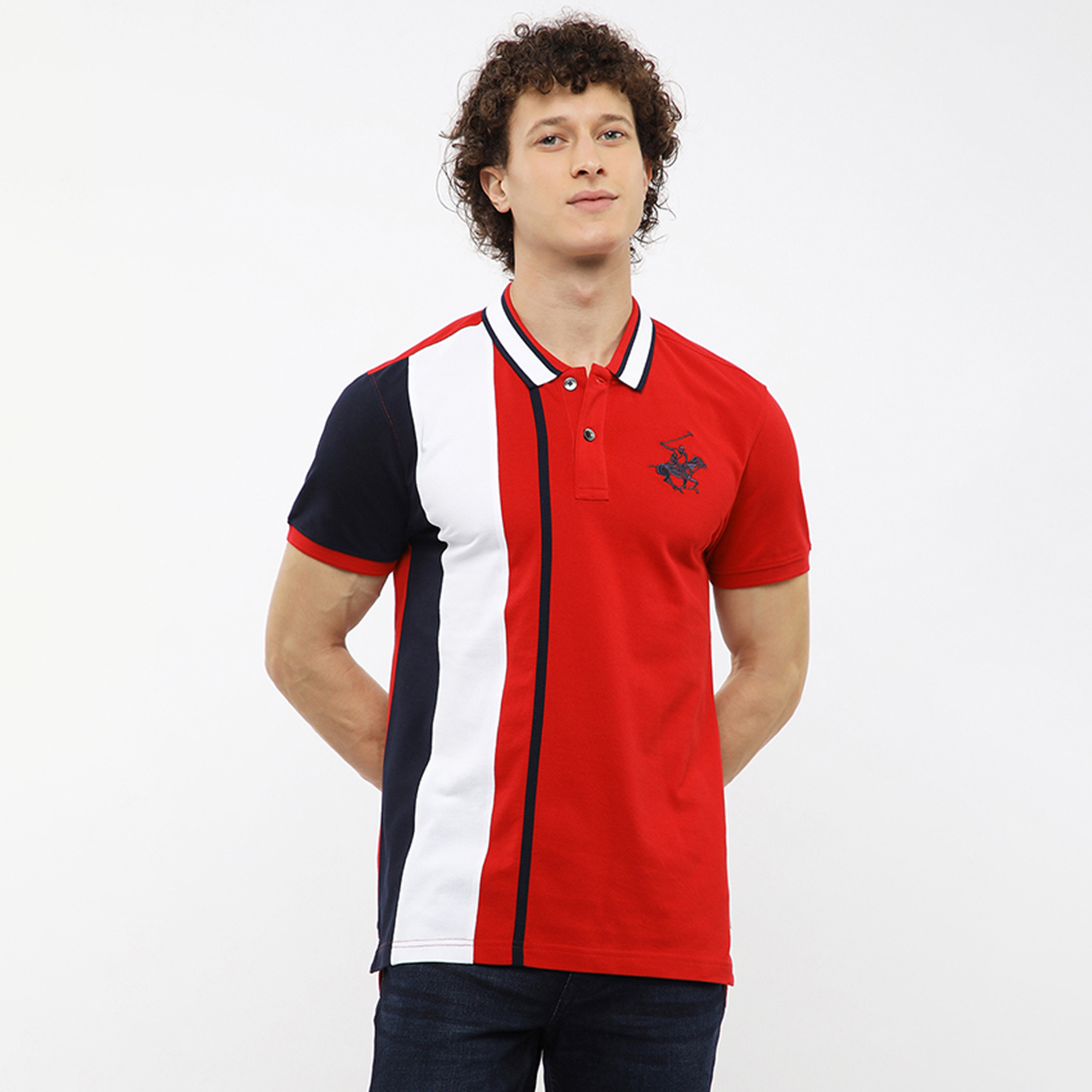 تي شيرت بولو رجالي مخطط بأكمام قصيرة وياقة من بيفرلي هيلز بولو كلوب-men-clothing-tshirtsandpolos-polos-image-1