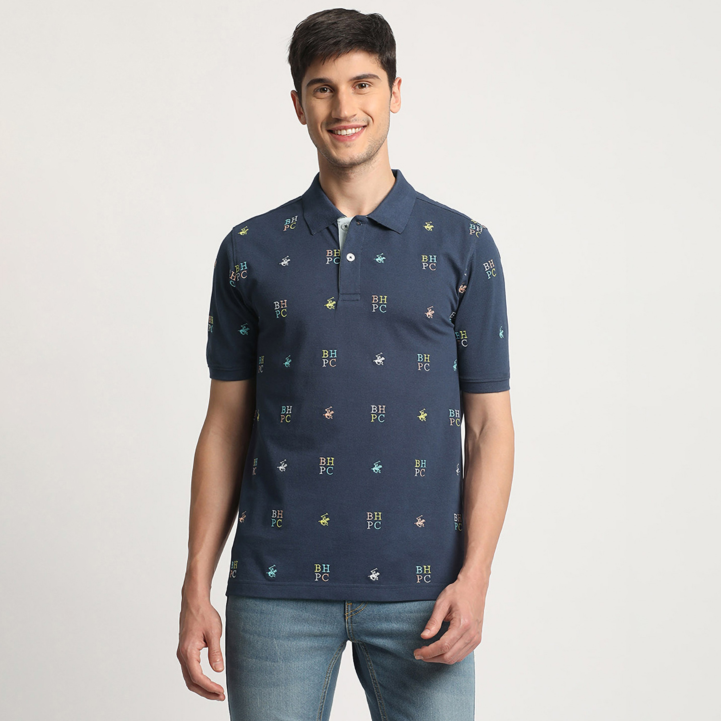 Beverly Hills Polo Club All Over Logo Collared Short Sleeves Polo T-Shirt-men-clothing-tshirtsandpolos-polos-image-1