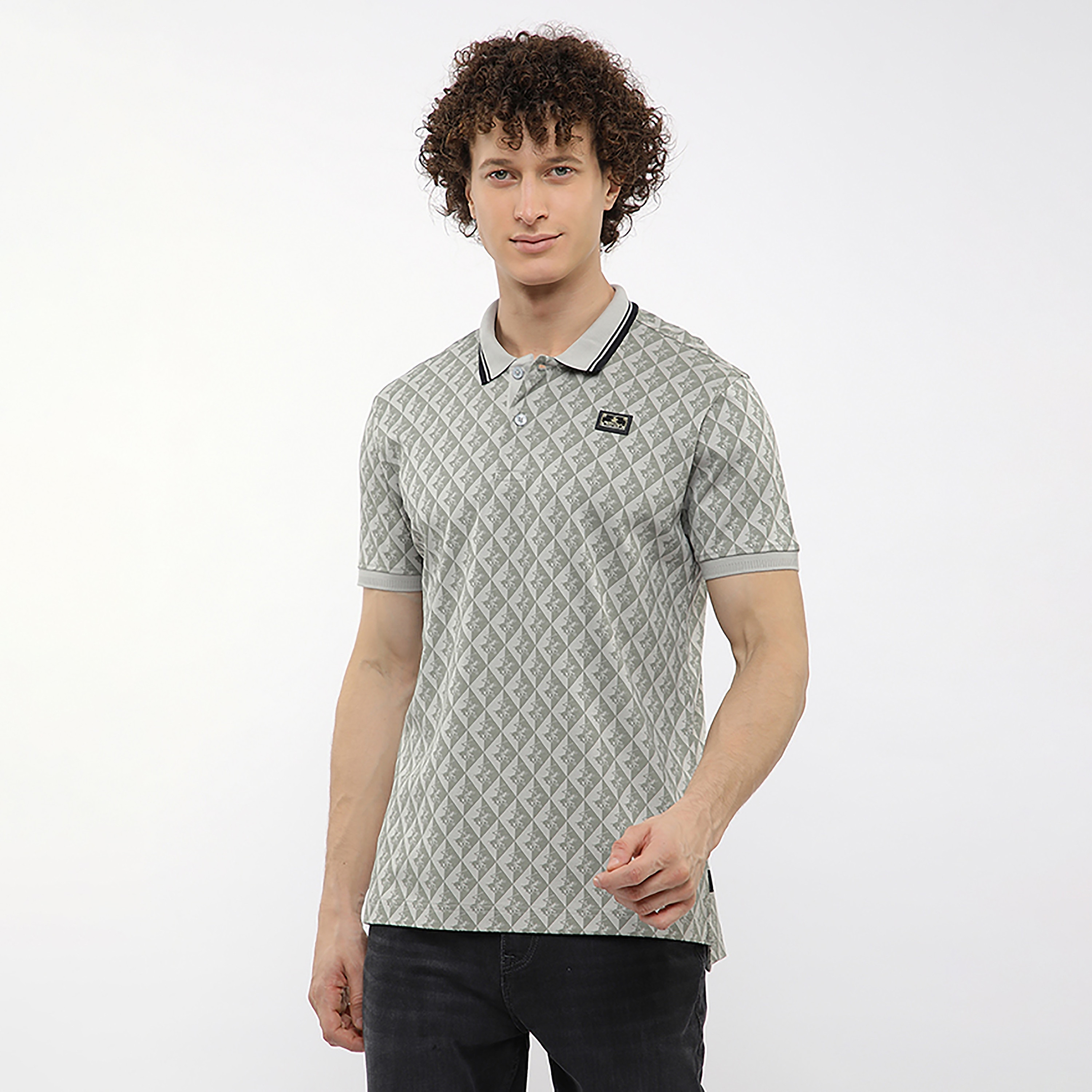 تي شيرت بولو رجالي بأكمام قصيرة وياقة وطبعة هندسية من بيفرلي هيلز بولو كلوب-men-clothing-tshirtsandpolos-polos-image-1