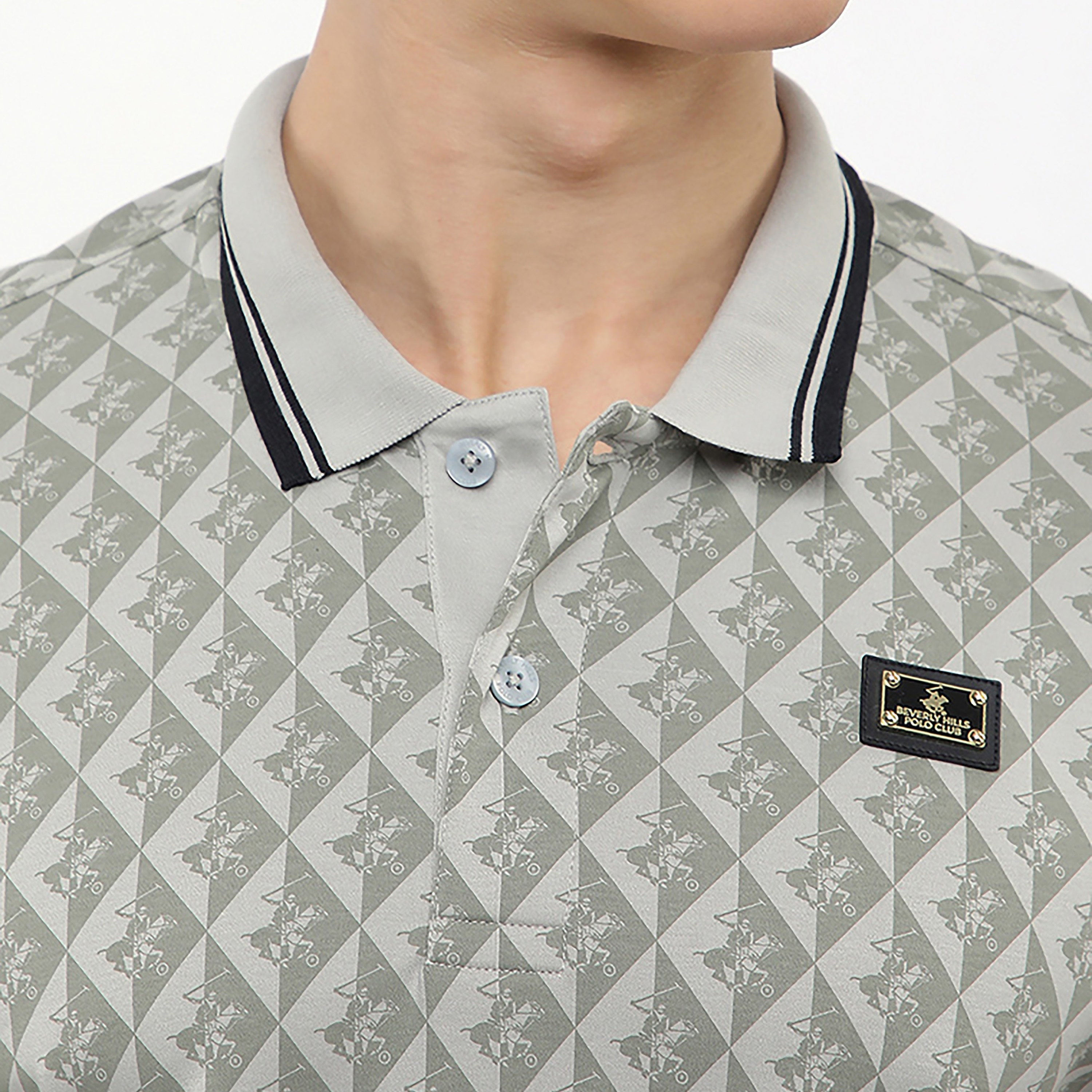 تي شيرت بولو رجالي بأكمام قصيرة وياقة وطبعة هندسية من بيفرلي هيلز بولو كلوب-men-clothing-tshirtsandpolos-polos-image-5