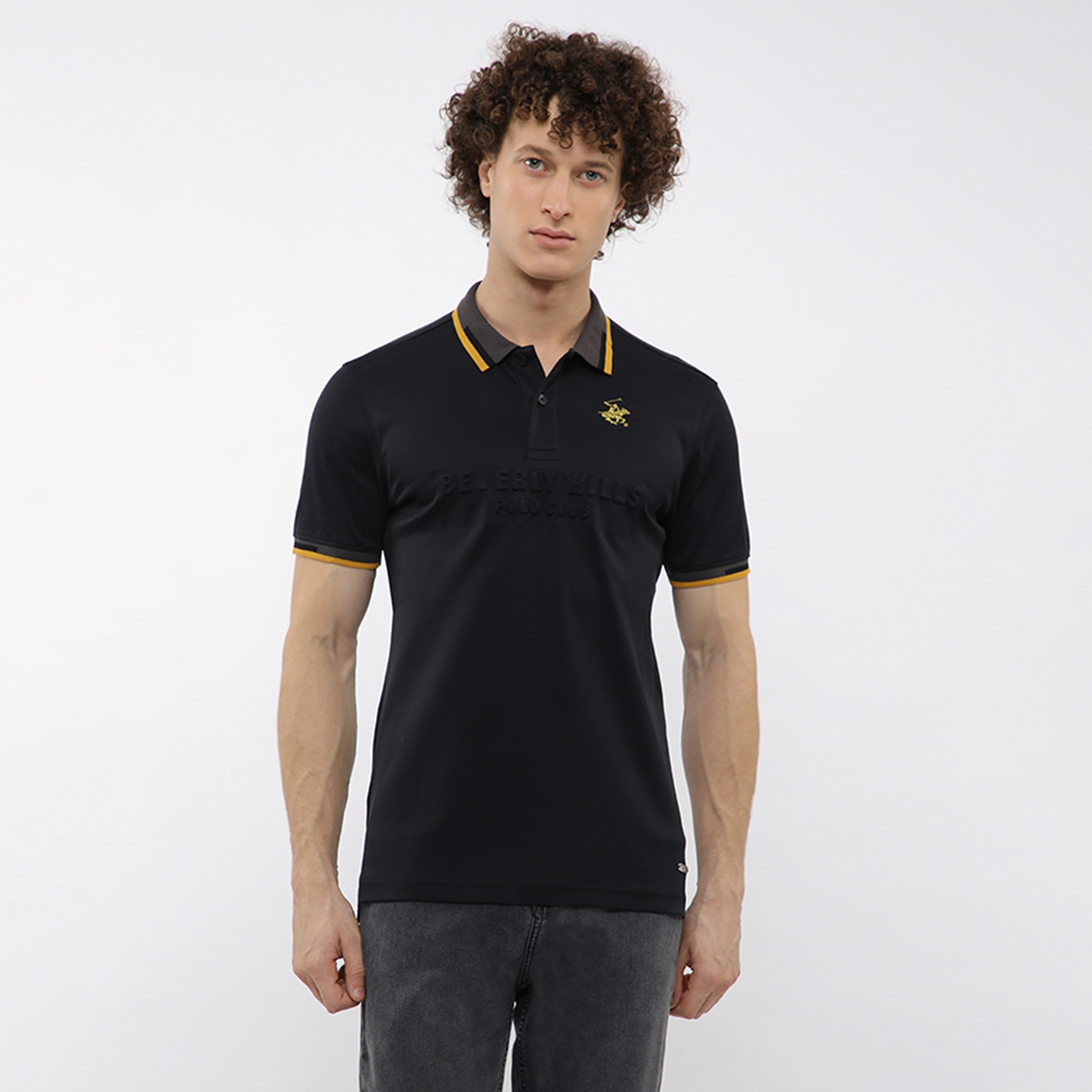 Beverly Hills Polo Club Embossed Logo Collared Short Sleeves Men's Polo T-Shirt-men-clothing-tshirtsandpolos-polos-image-1