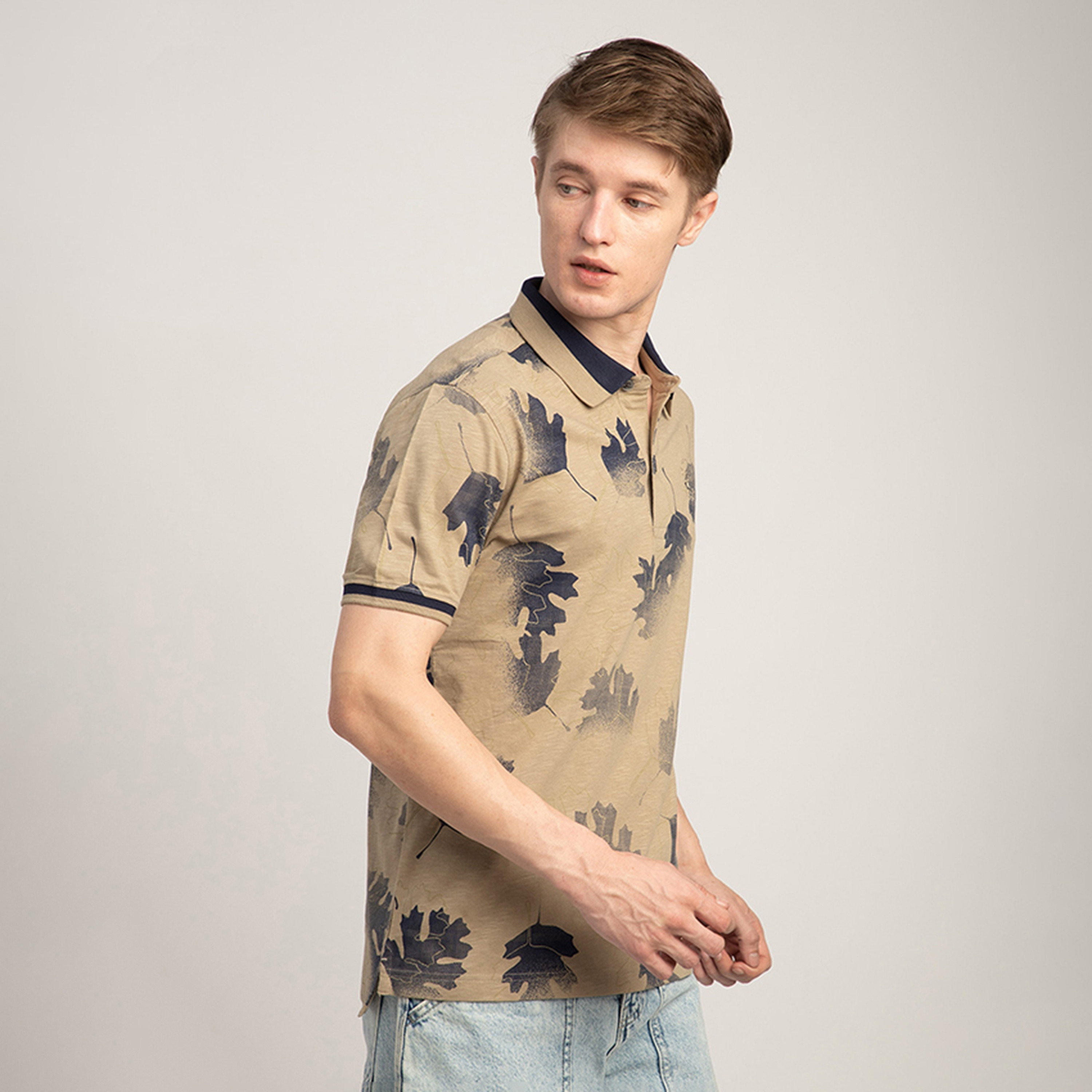Beverly Hills Polo Club Leaf Print Collared Short Sleeves Men's Polo T-Shirt-men-clothing-tshirtsandpolos-polos-image-3