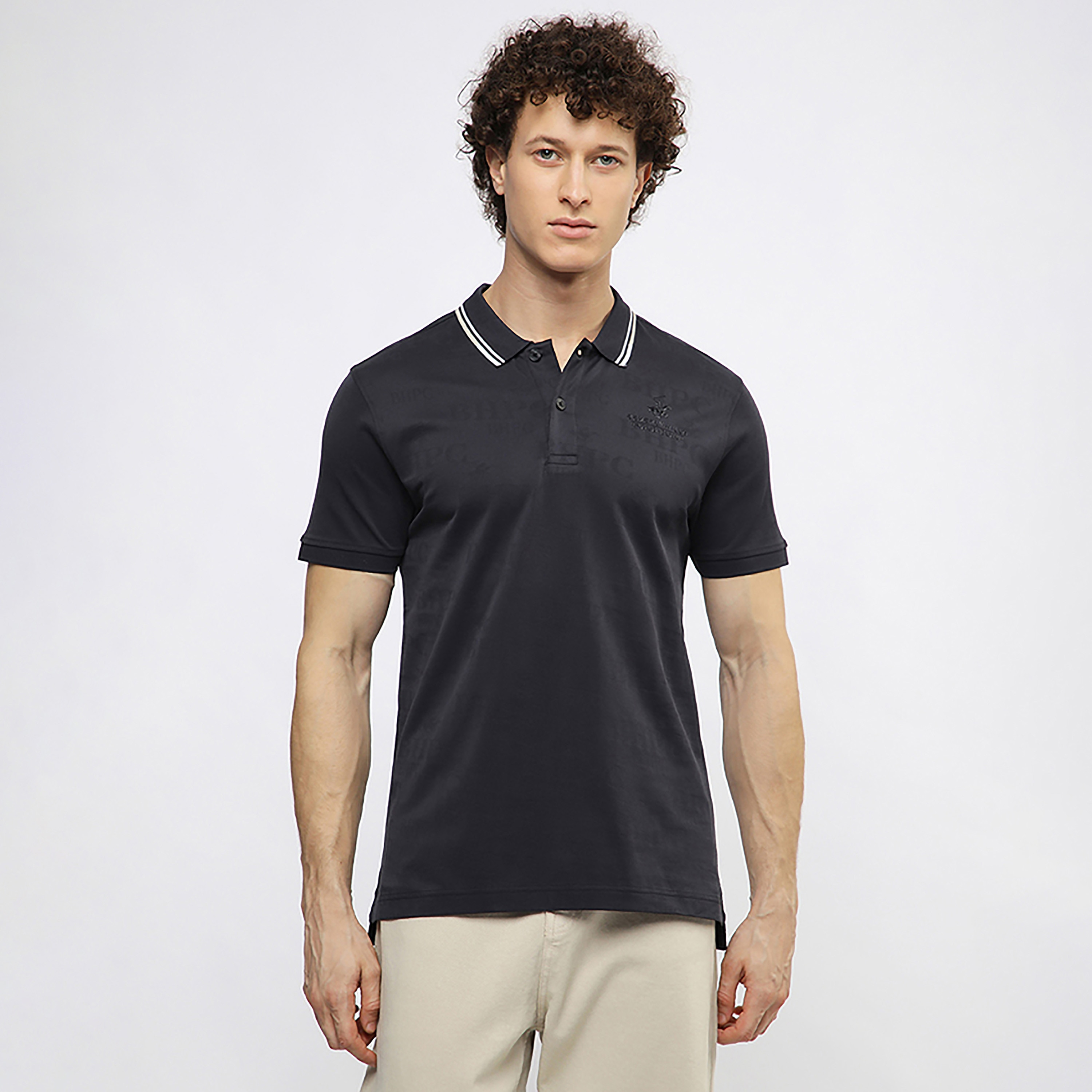 تيشيرت بولو رجالي بشعار جاكار بياقة مطوية وأكمام قصيرة من بيفرلي هيلز بولو كلوب-men-clothing-tshirtsandpolos-polos-image-1