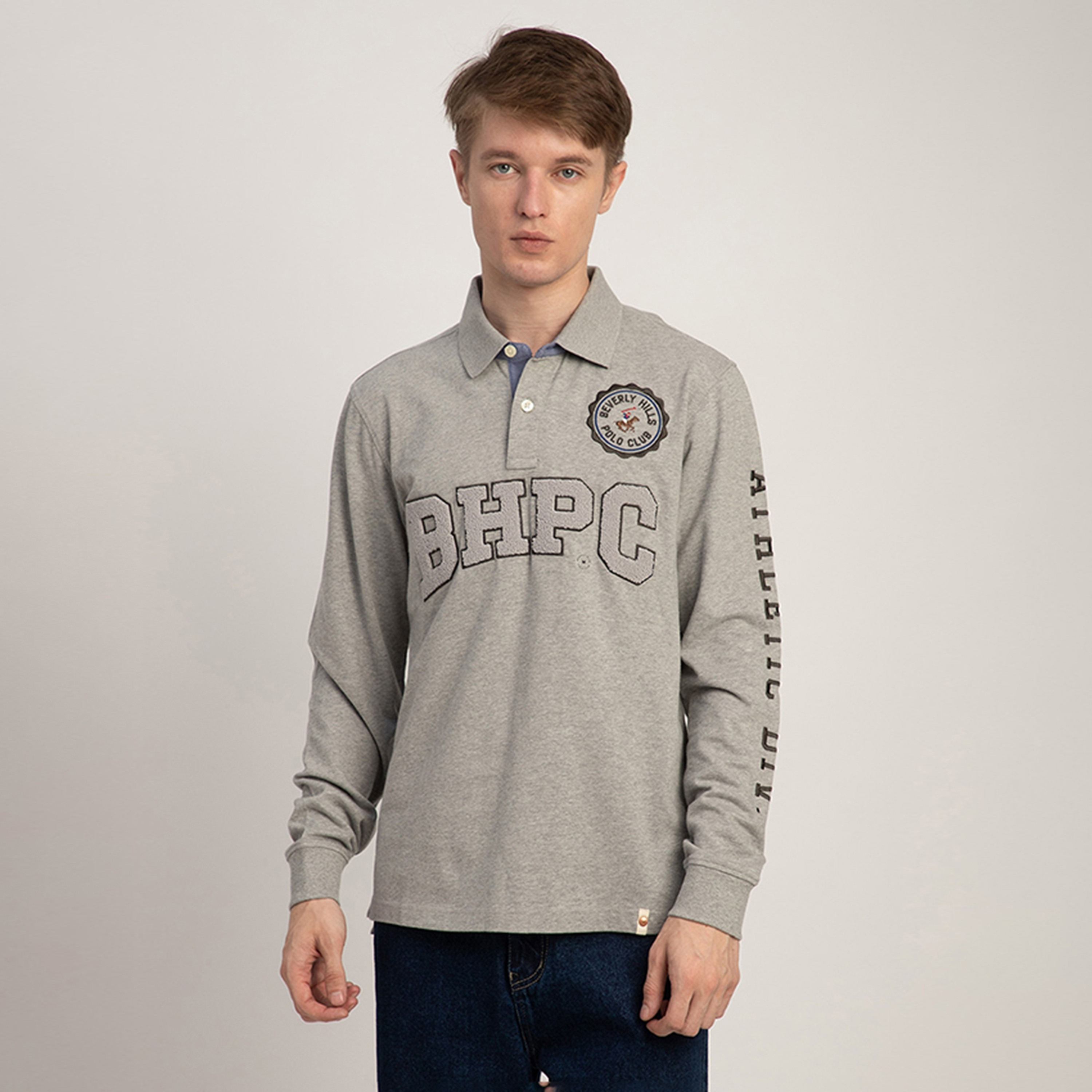 تي شورت بولو بيفرلي هيلز بولو كلوب تشينيل بياقة طويلة وأكمام طويلة للرجال-men-clothing-tshirtsandpolos-polos-image-1