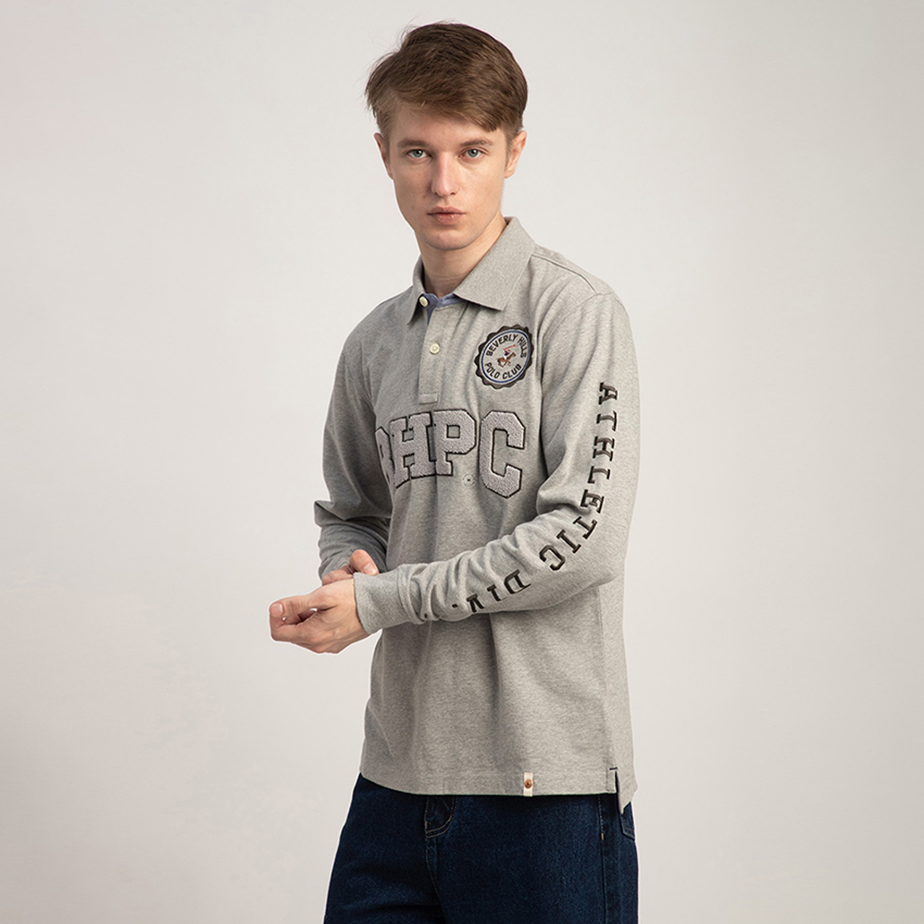 Beverly Hills Polo Club Chenille Embroidered Collared Long Sleeves Men's Polo T-Shirt-men-clothing-tshirtsandpolos-polos-image-2