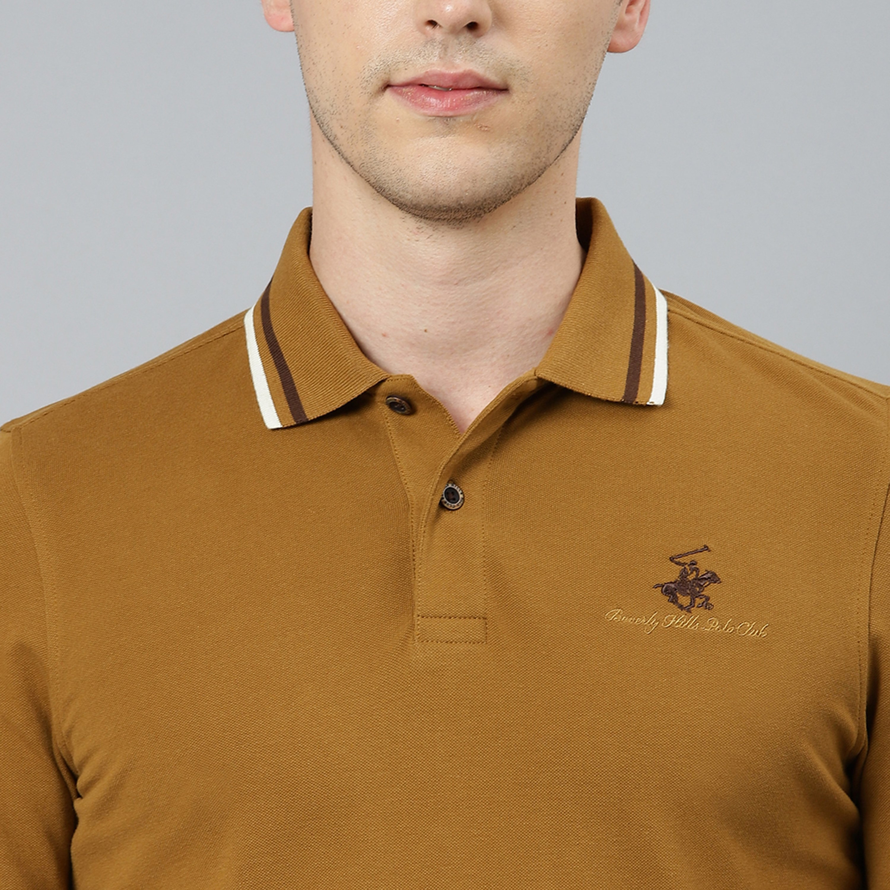 تي شيرت بيفرلي هيلز بولو كلب بأكمام قصيرة سادة بلون بني للرجال-men-clothing-tshirtsandpolos-polos-image-5