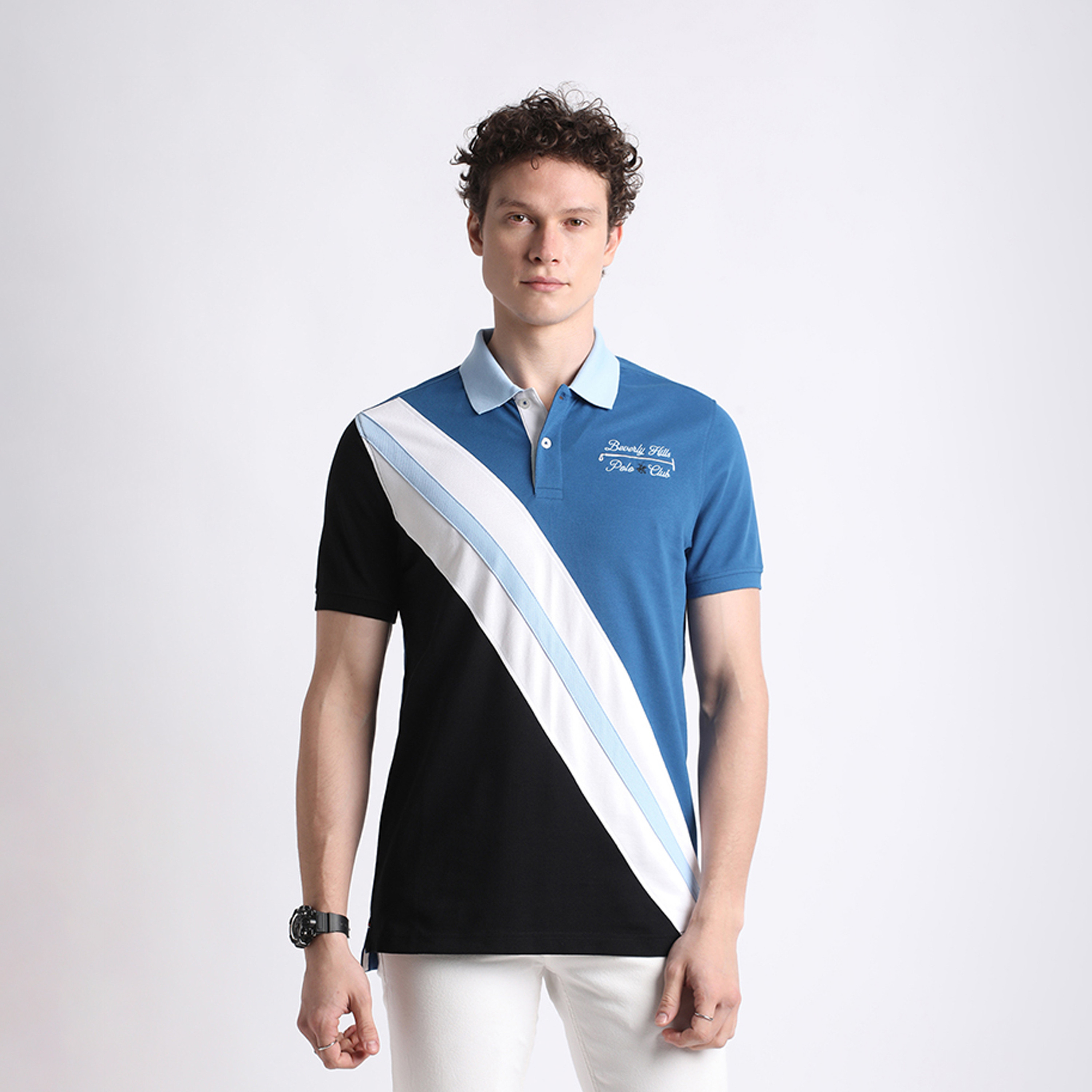 بيفرلي هيلز كلوب-  تي شيرت بولو بأكمام قصيرة وكتلة ملونة للرجال مع إغلاق بنصف زر-men-clothing-tshirtsandpolos-polos-image-1