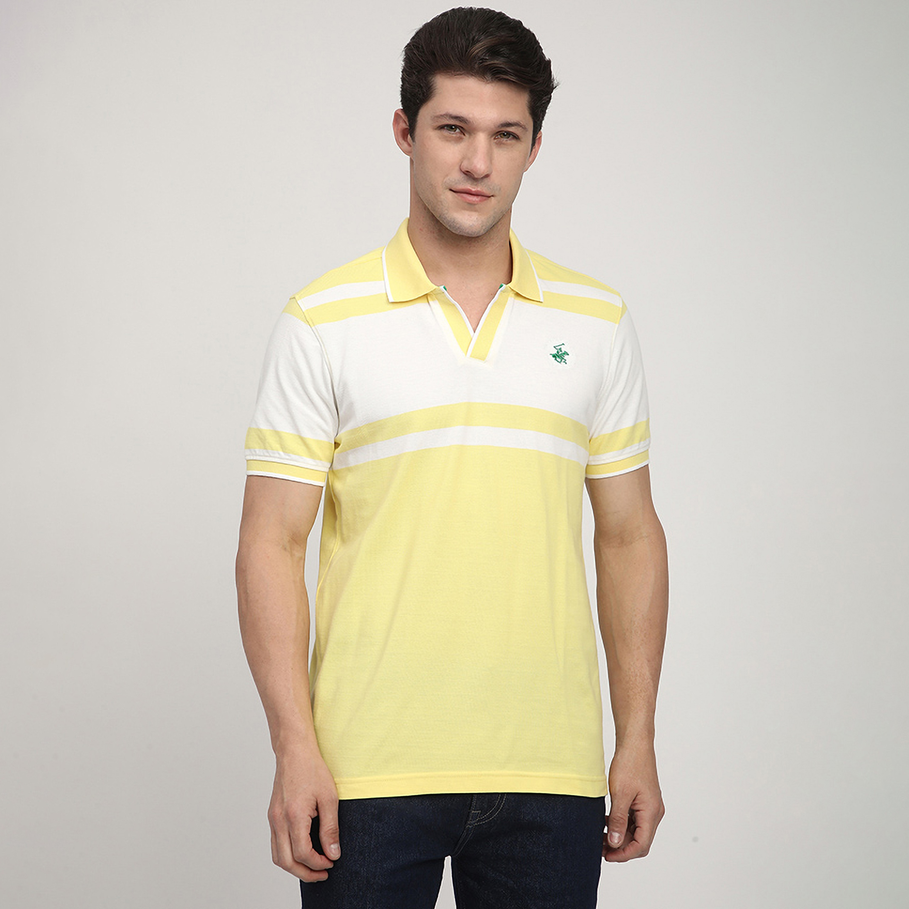 تي شيرت بولو رجالي مخطط بأكمام قصيرة وياقة من بيفرلي هيلز بولو كلوب-men-clothing-tshirtsandpolos-polos-image-1
