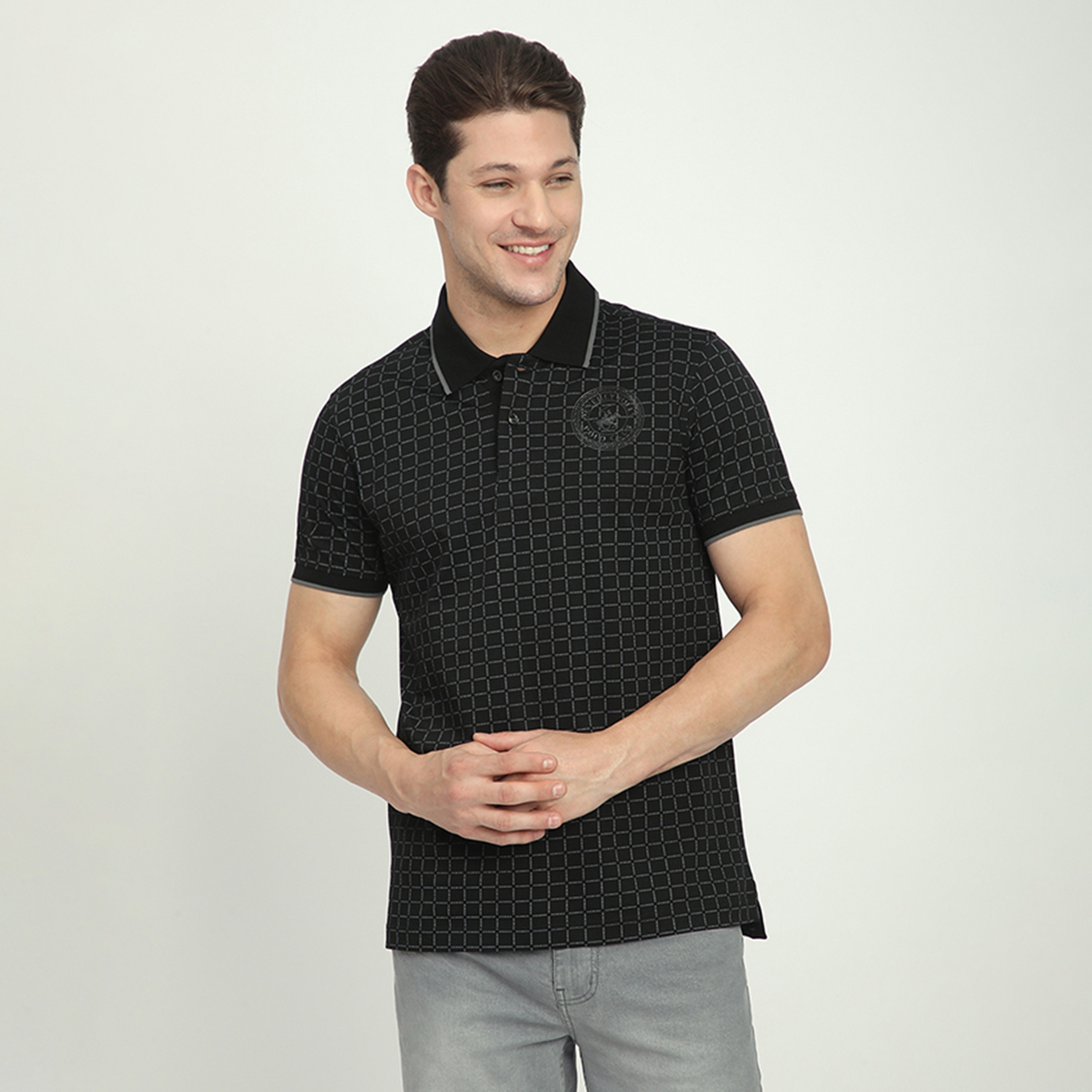 Beverly Hills Polo Club Geometric Print Collared Short Sleeves Men's Polo T-Shirt-men-clothing-tshirtsandpolos-polos-image-1