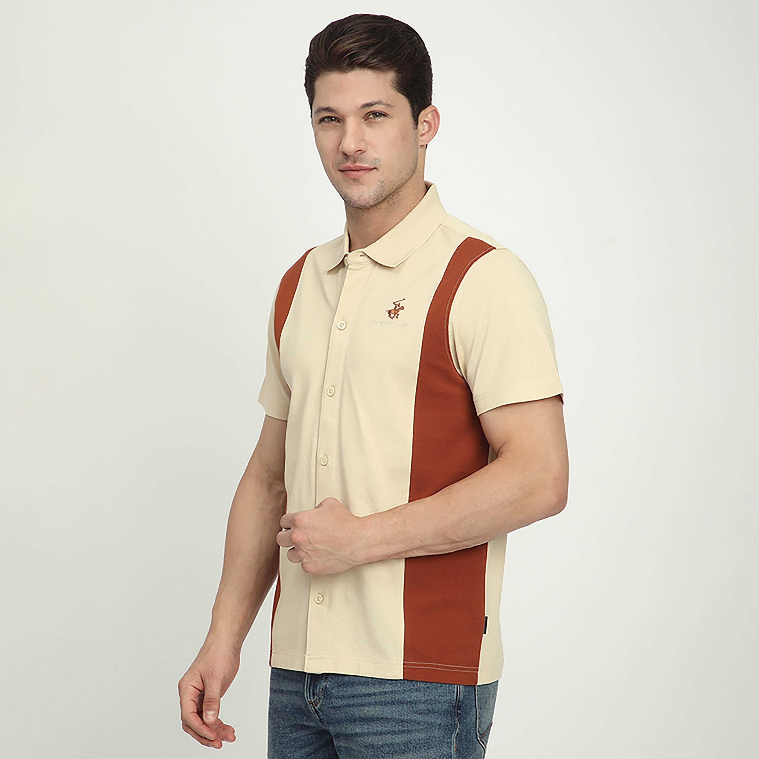 قميص جالي بقصّة عادية وأكمام قصيرة وياقة ملون من بيفرلي هيلز بولو كلوب-men-clothing-shirts-image-2