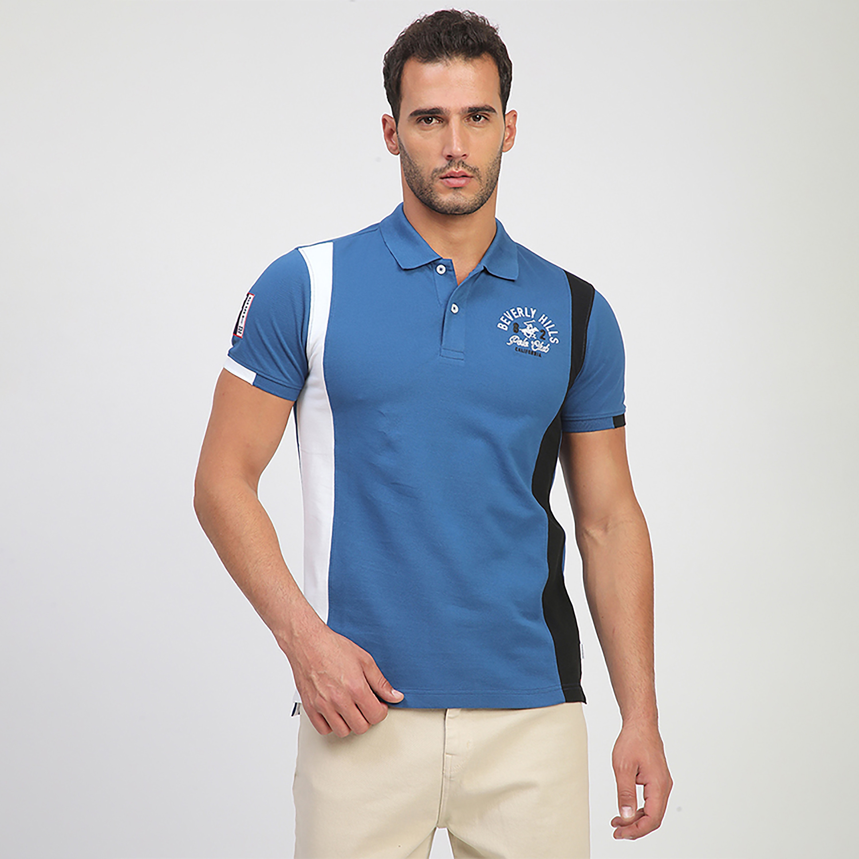 تي شيرت بولو بأكمام قصيرة بتصميم كتل الألوان للرجال من بيفرلي هيلز بولو كلوب-men-clothing-tshirtsandpolos-polos-image-1