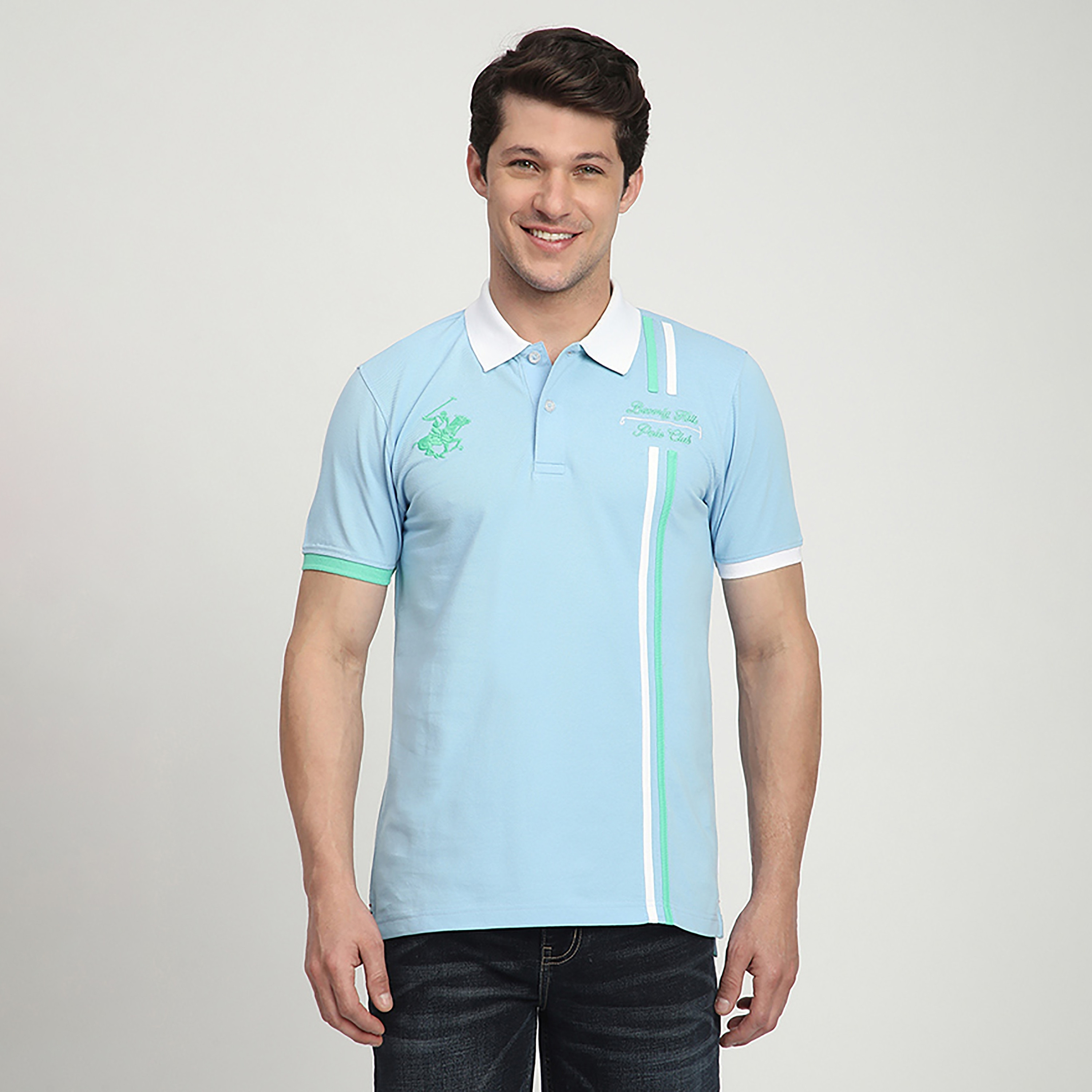 تي شيرت بولو رجالي مخطط بأكمام قصيرة وياقة من بيفرلي هيلز بولو كلوب-men-clothing-tshirtsandpolos-polos-image-1