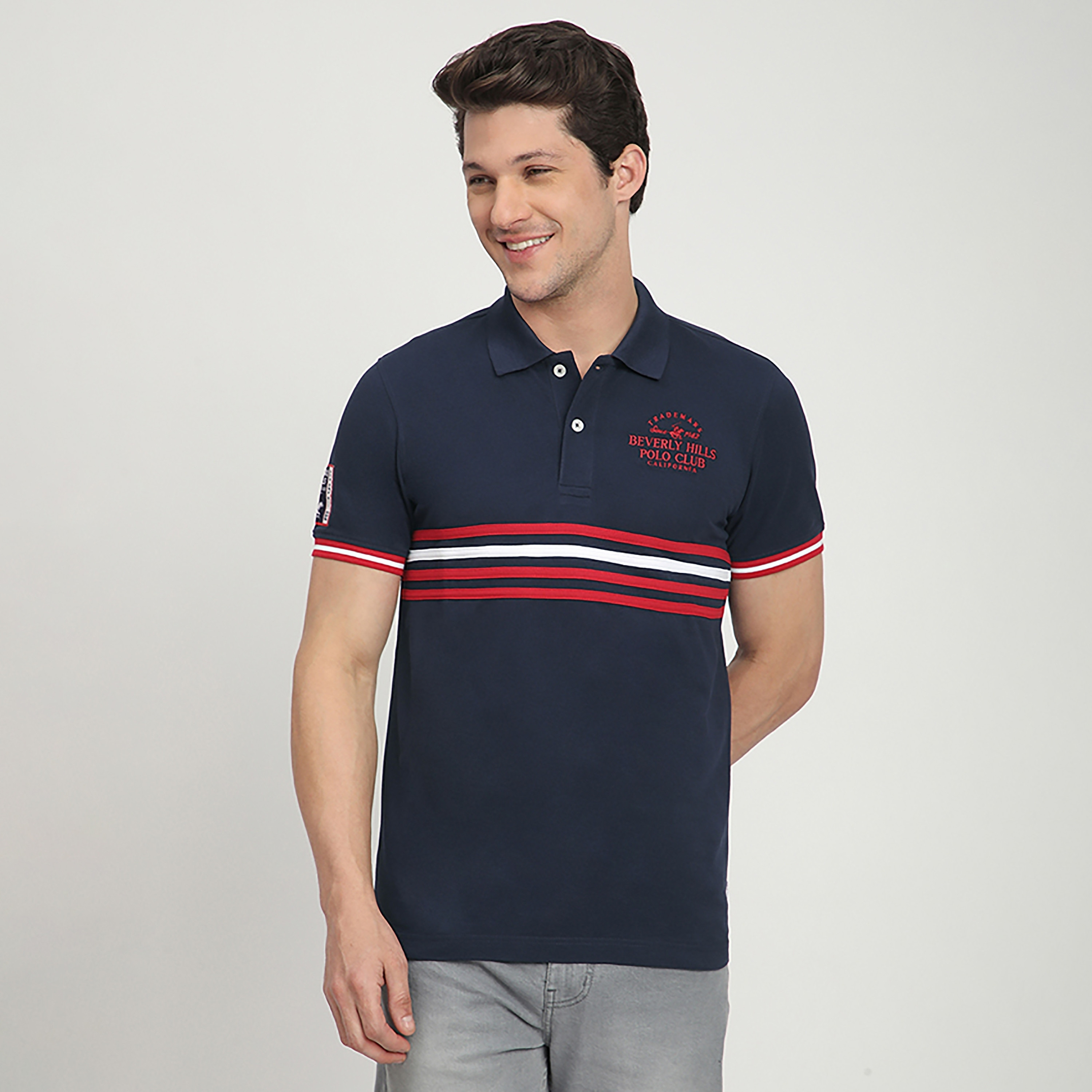 تي شيرت بولو رجالي مخطط بأكمام قصيرة وياقة من بيفرلي هيلز بولو كلوب-men-clothing-tshirtsandpolos-polos-image-1