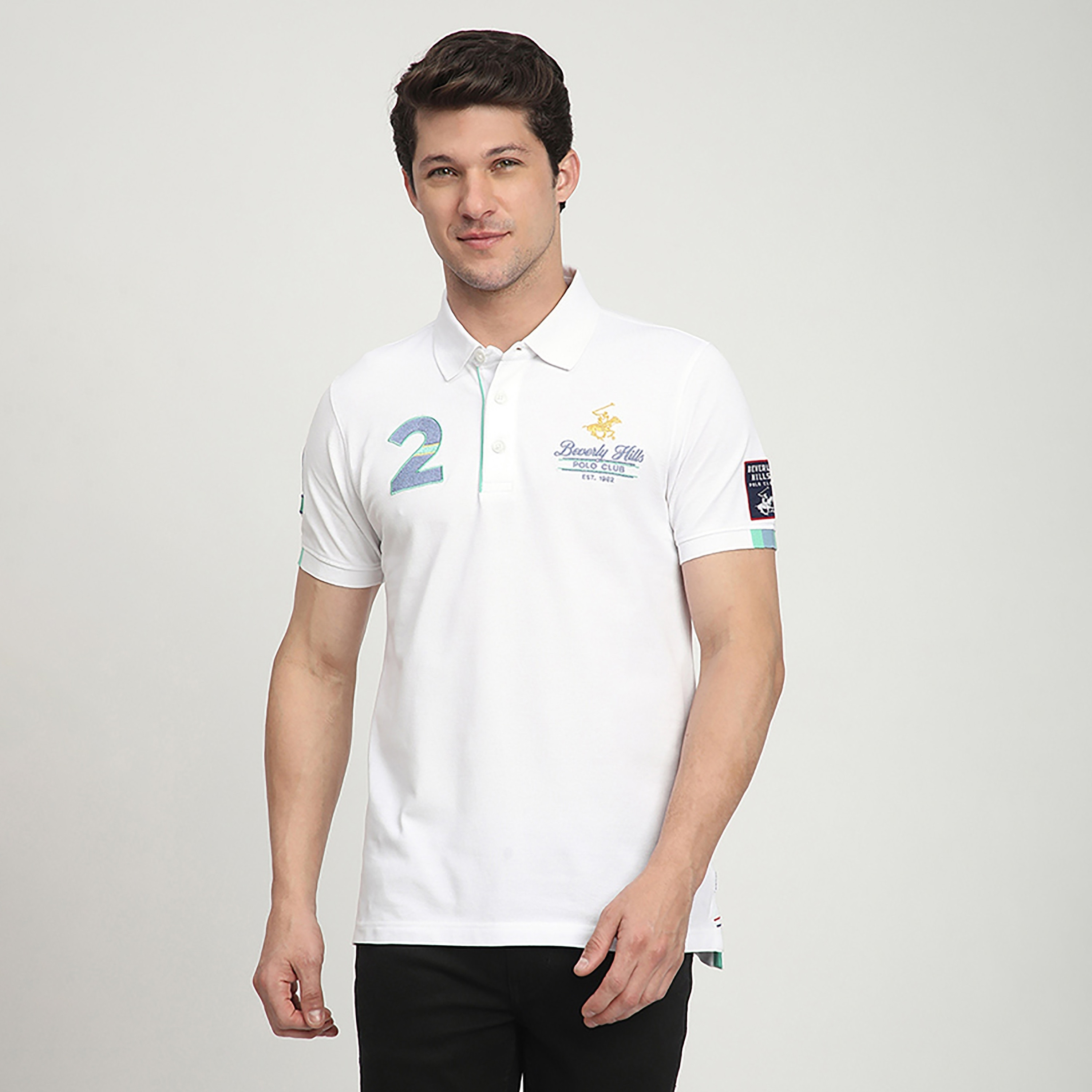تي شيرت بولو رجالي بأكمام قصيرة وياقة مطرزة بشعار من بيفرلي هيلز بولو كلوب-men-clothing-tshirtsandpolos-polos-image-1