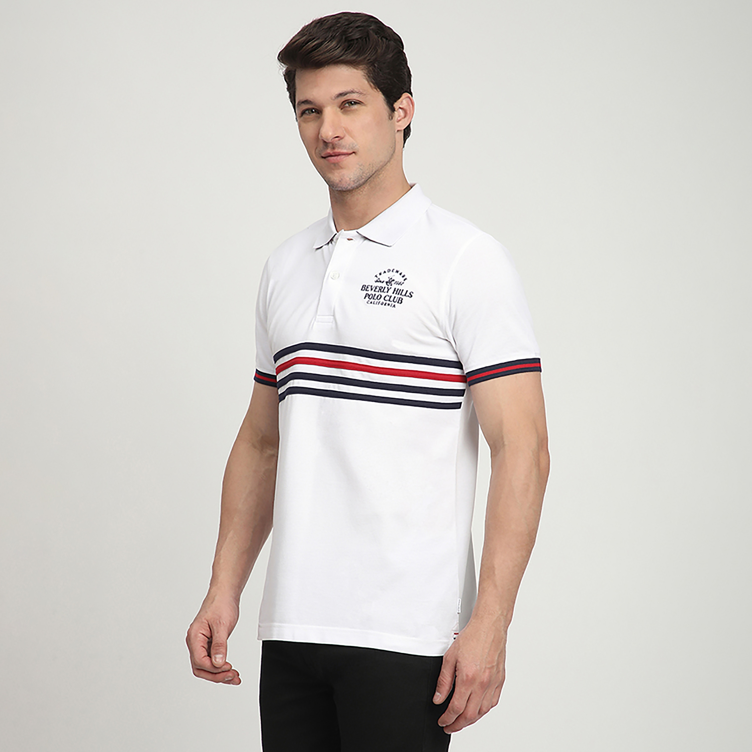 تي شيرت بولو رجالي مخطط بأكمام قصيرة وياقة من بيفرلي هيلز بولو كلوب-men-clothing-tshirtsandpolos-polos-image-2