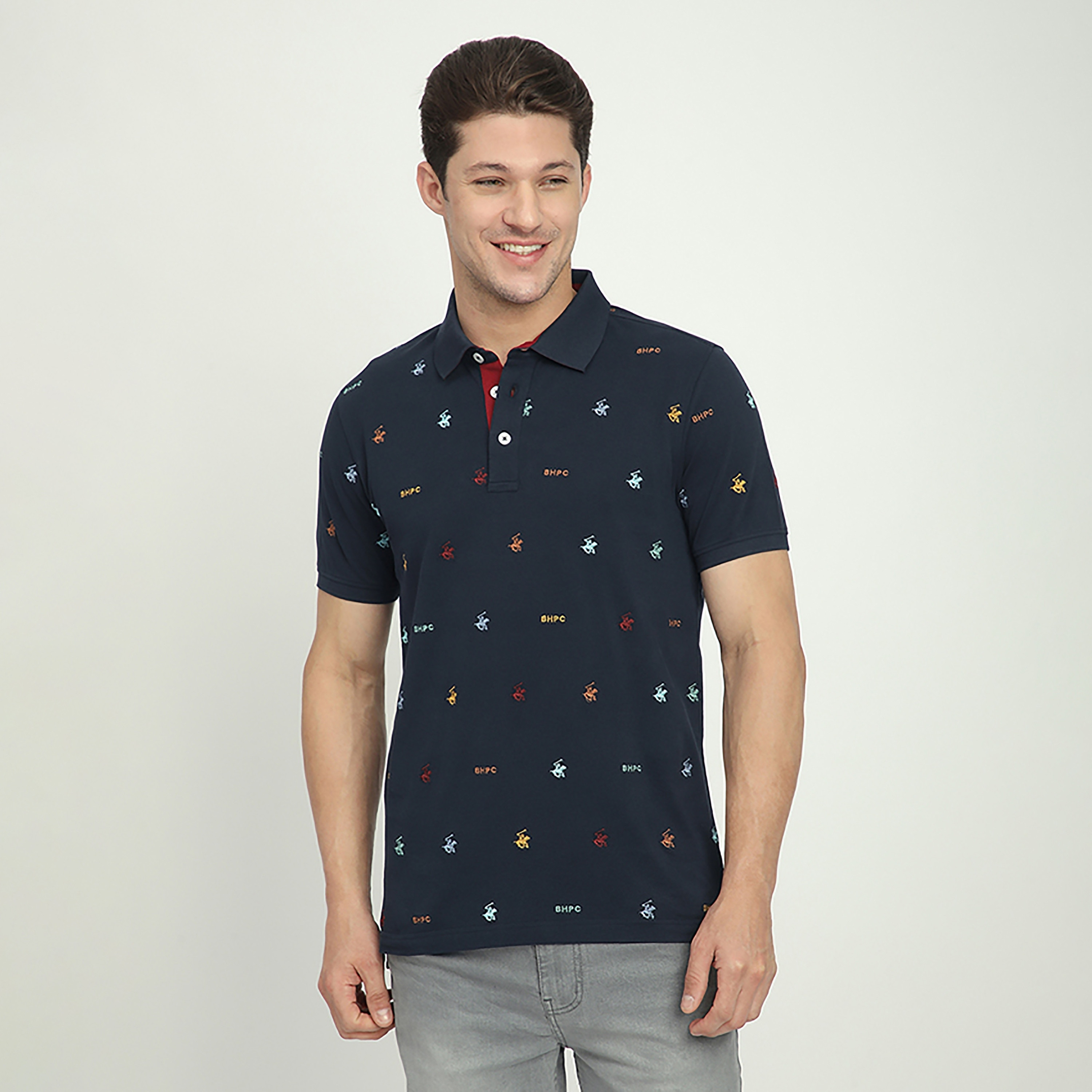 تي شيرت بولو رجالي بأكمام قصيرة وياقة وطبعة شعار من بيفرلي هيلز بولو كلوب-men-clothing-tshirtsandpolos-polos-image-1