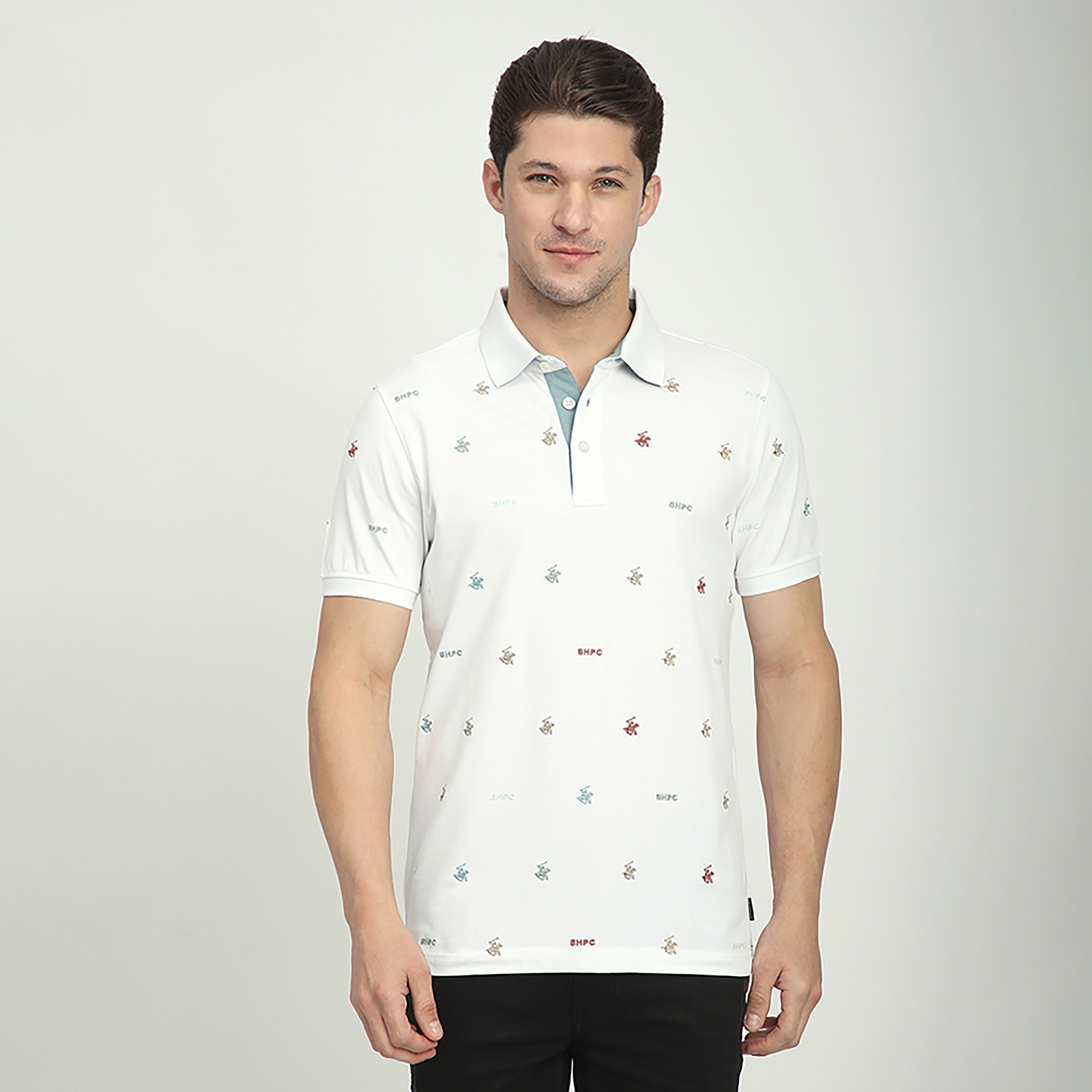 تي شيرت بولو رجالي بأكمام قصيرة وياقة وطبعة شعار من بيفرلي هيلز بولو كلوب-men-clothing-tshirtsandpolos-polos-image-5