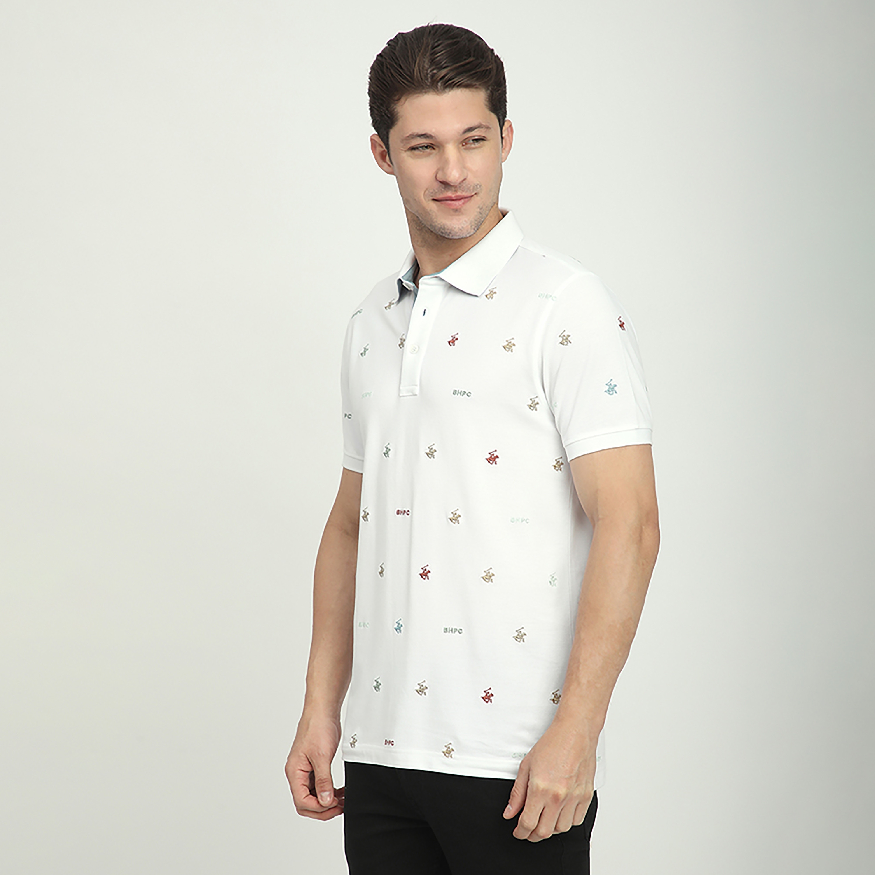 تي شيرت بولو رجالي بأكمام قصيرة وياقة وطبعة شعار من بيفرلي هيلز بولو كلوب-men-clothing-tshirtsandpolos-polos-image-6