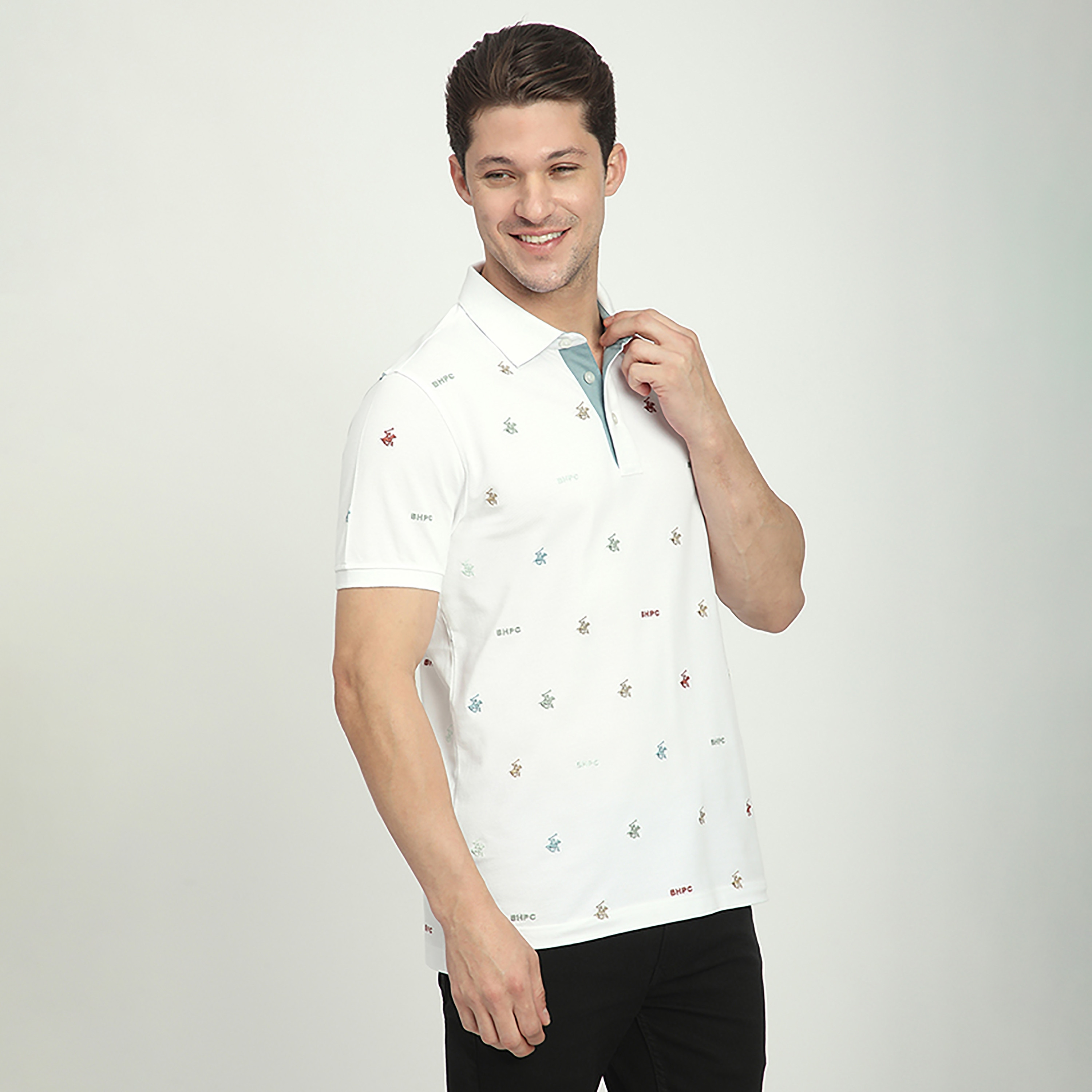 تي شيرت بولو رجالي بأكمام قصيرة وياقة وطبعة شعار من بيفرلي هيلز بولو كلوب-men-clothing-tshirtsandpolos-polos-image-7