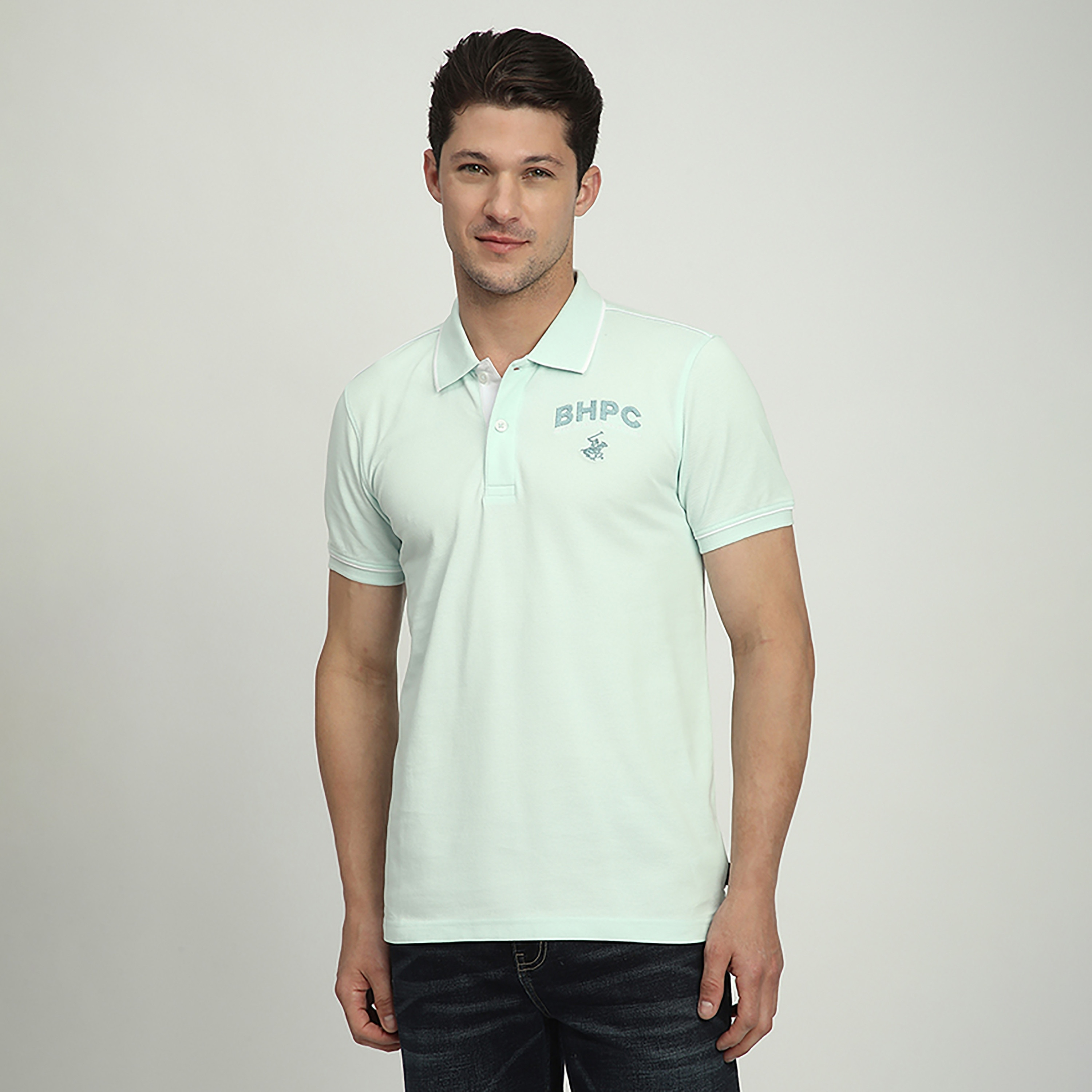 تي شيرت بولو رجالي بأكمام قصيرة وياقة مطرزة بشعار من بيفرلي هيلز بولو كلوب-men-clothing-tshirtsandpolos-polos-image-1