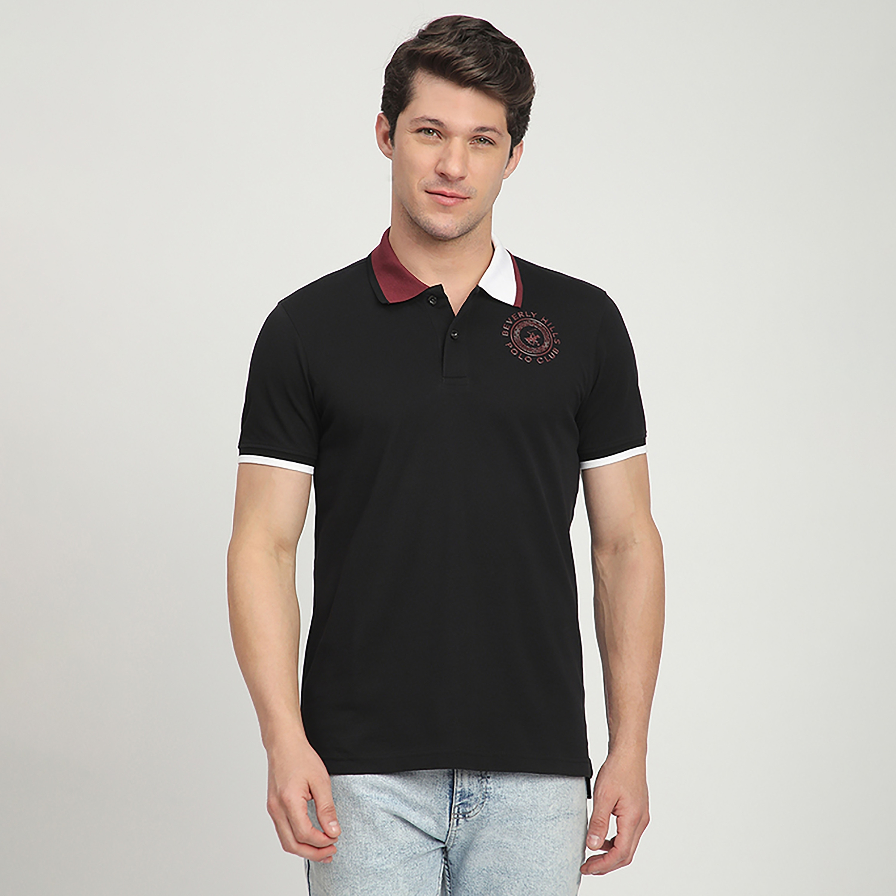 تي شيرت بولو رجالي بأكمام قصيرة وياقة مطرزة بشعار من بيفرلي هيلز بولو كلوب-men-clothing-tshirtsandpolos-polos-image-1