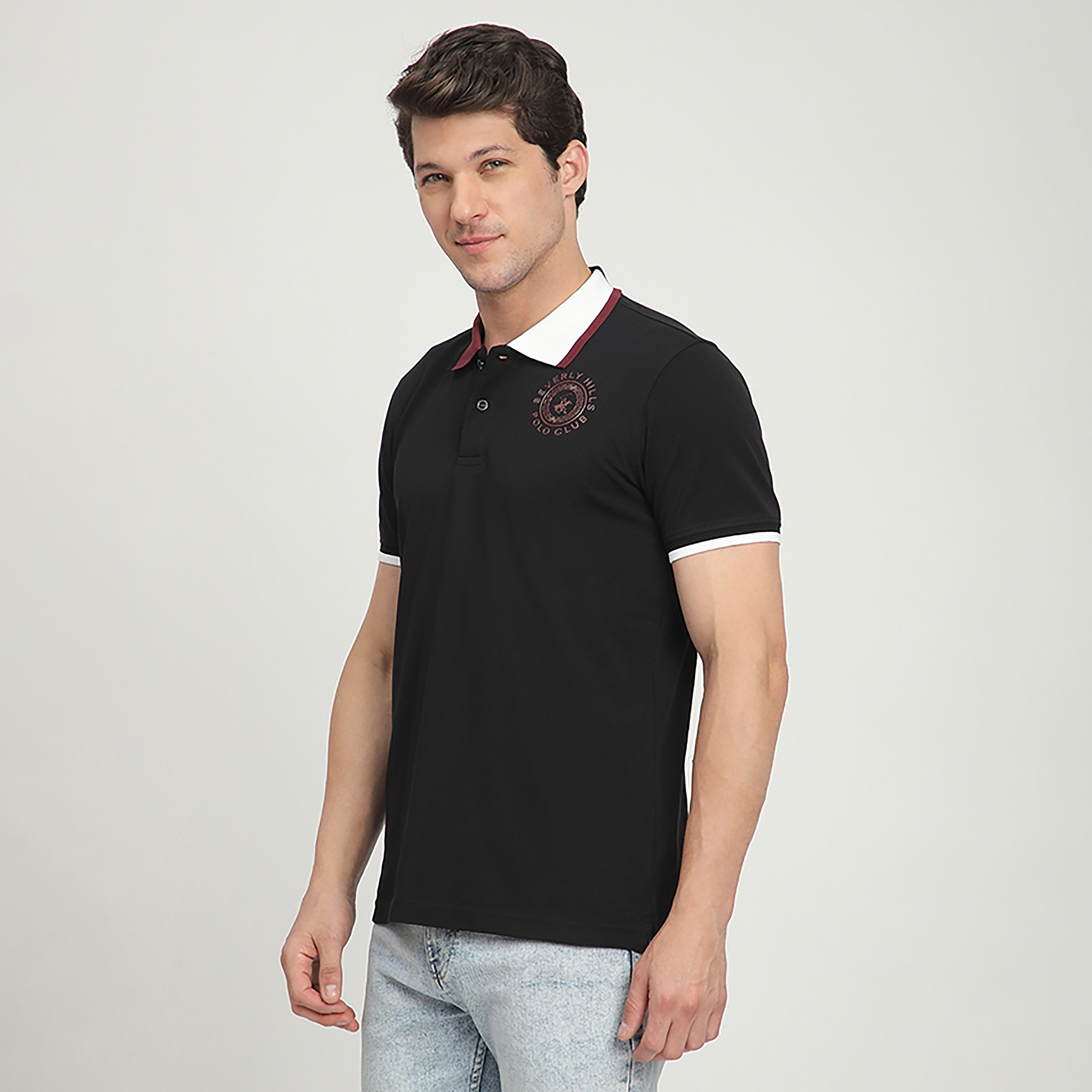 تي شيرت بولو رجالي بأكمام قصيرة وياقة مطرزة بشعار من بيفرلي هيلز بولو كلوب-men-clothing-tshirtsandpolos-polos-image-2