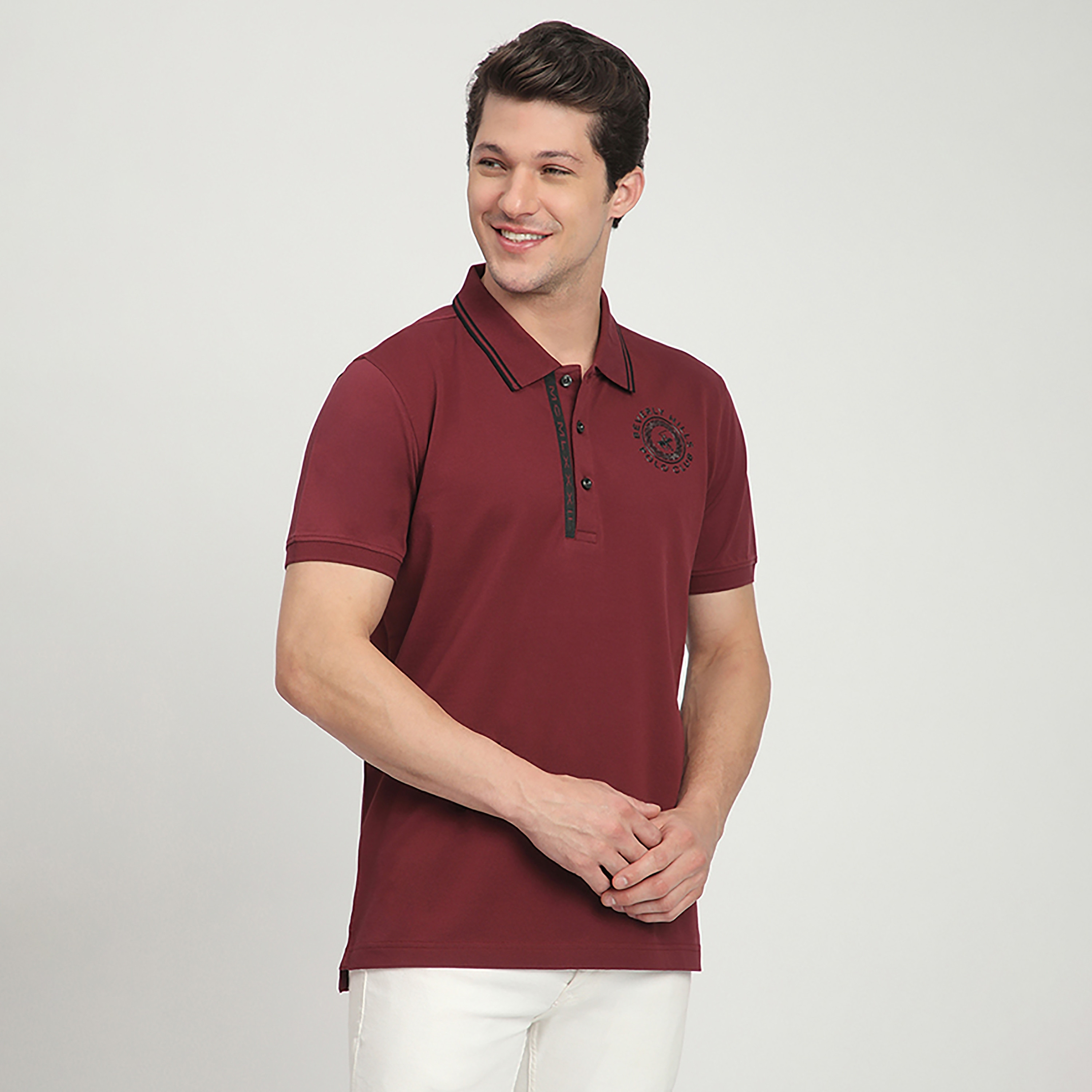 تي شيرت بولو رجالي بأكمام قصيرة وياقة مطرزة بشعار من بيفرلي هيلز بولو كلوب-men-clothing-tshirtsandpolos-polos-image-3