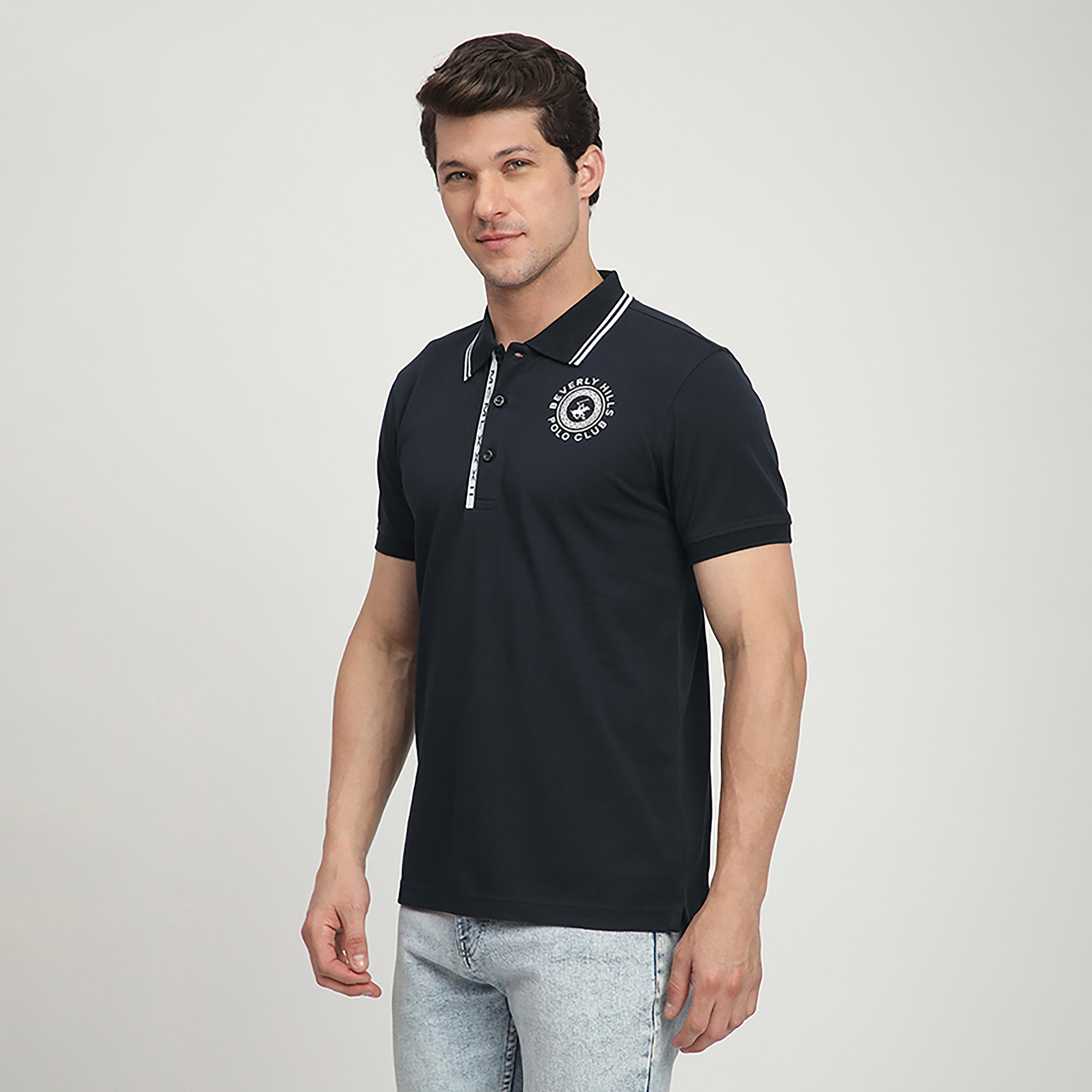 تي شيرت بولو رجالي بأكمام قصيرة وياقة مطرزة بشعار من بيفرلي هيلز بولو كلوب-men-clothing-tshirtsandpolos-polos-image-2