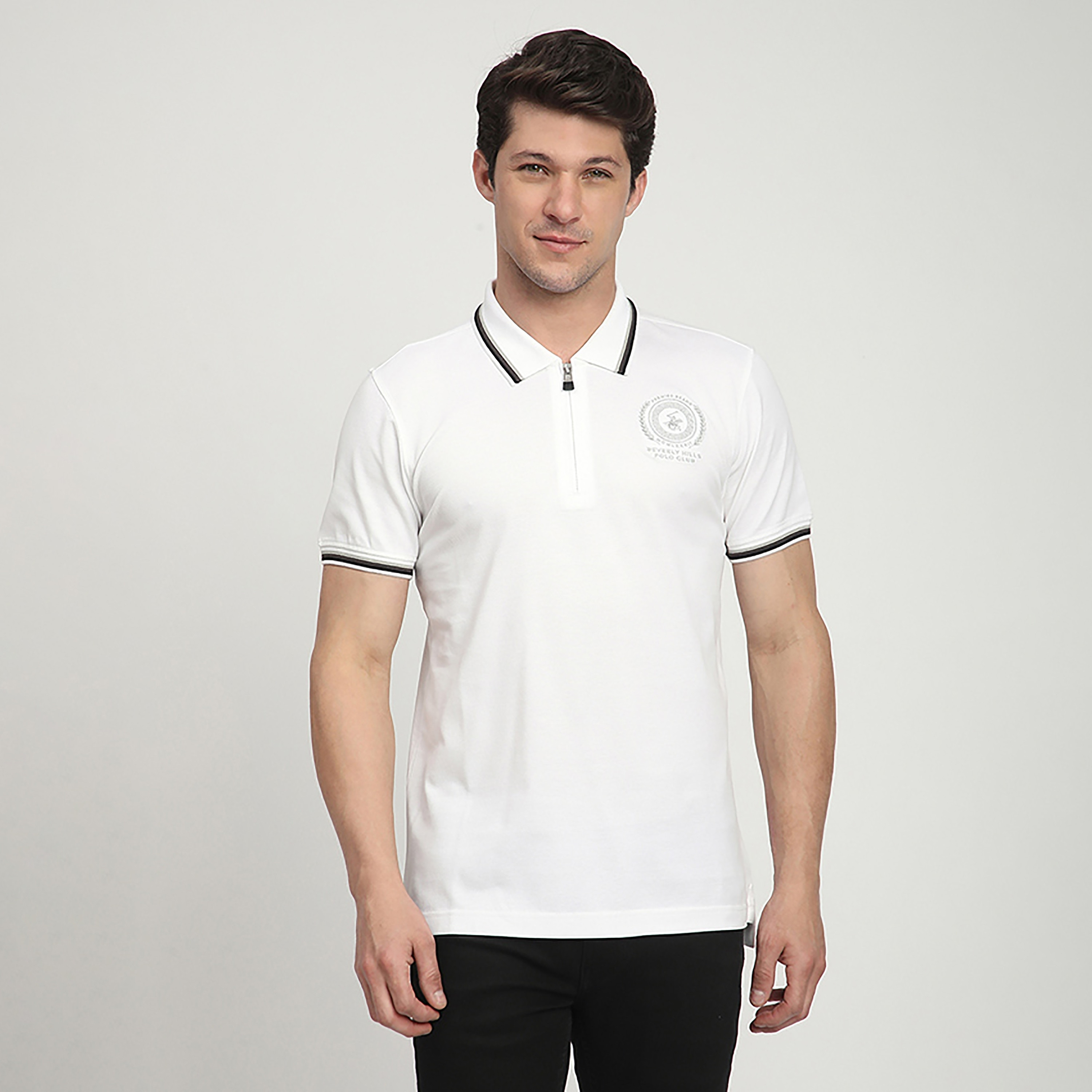 تي شيرت بولو رجالي بأكمام قصيرة وياقة مطرزة بشعار من بيفرلي هيلز بولو كلوب-men-clothing-tshirtsandpolos-polos-image-1