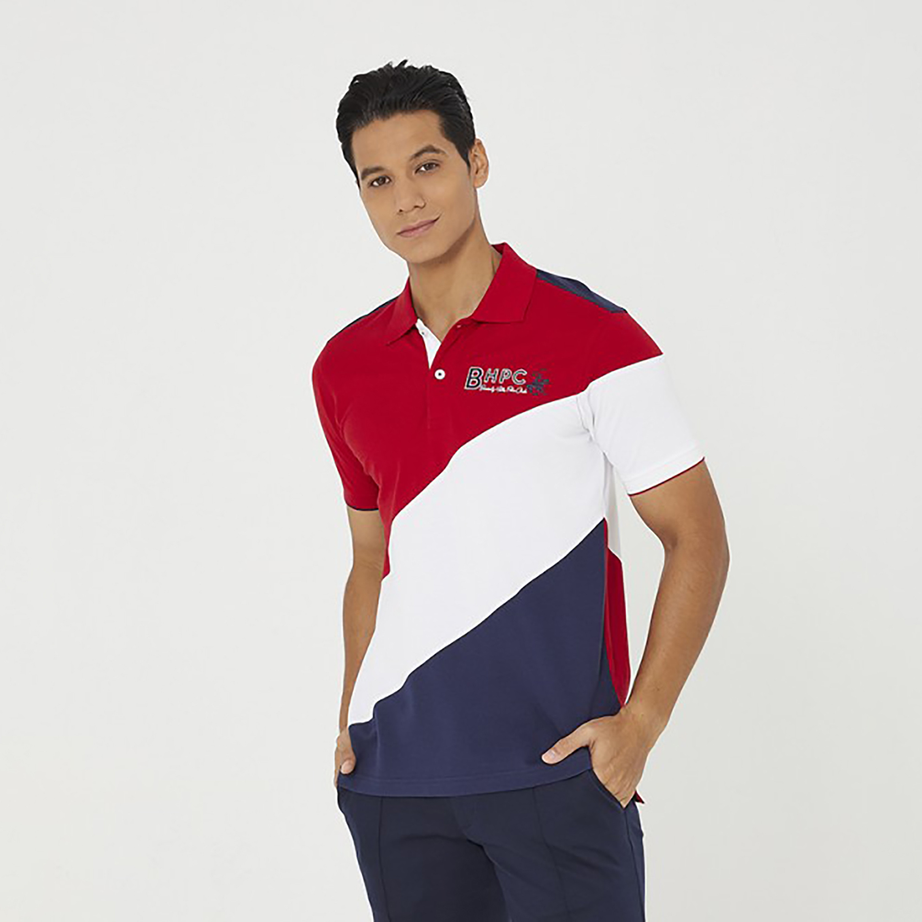 تي شيرت بيفرلي هيلز بولو كلب بأكمام قصيرة مع منسوجة بلون ازرق للرجال-men-clothing-tshirtsandpolos-polos-image-5