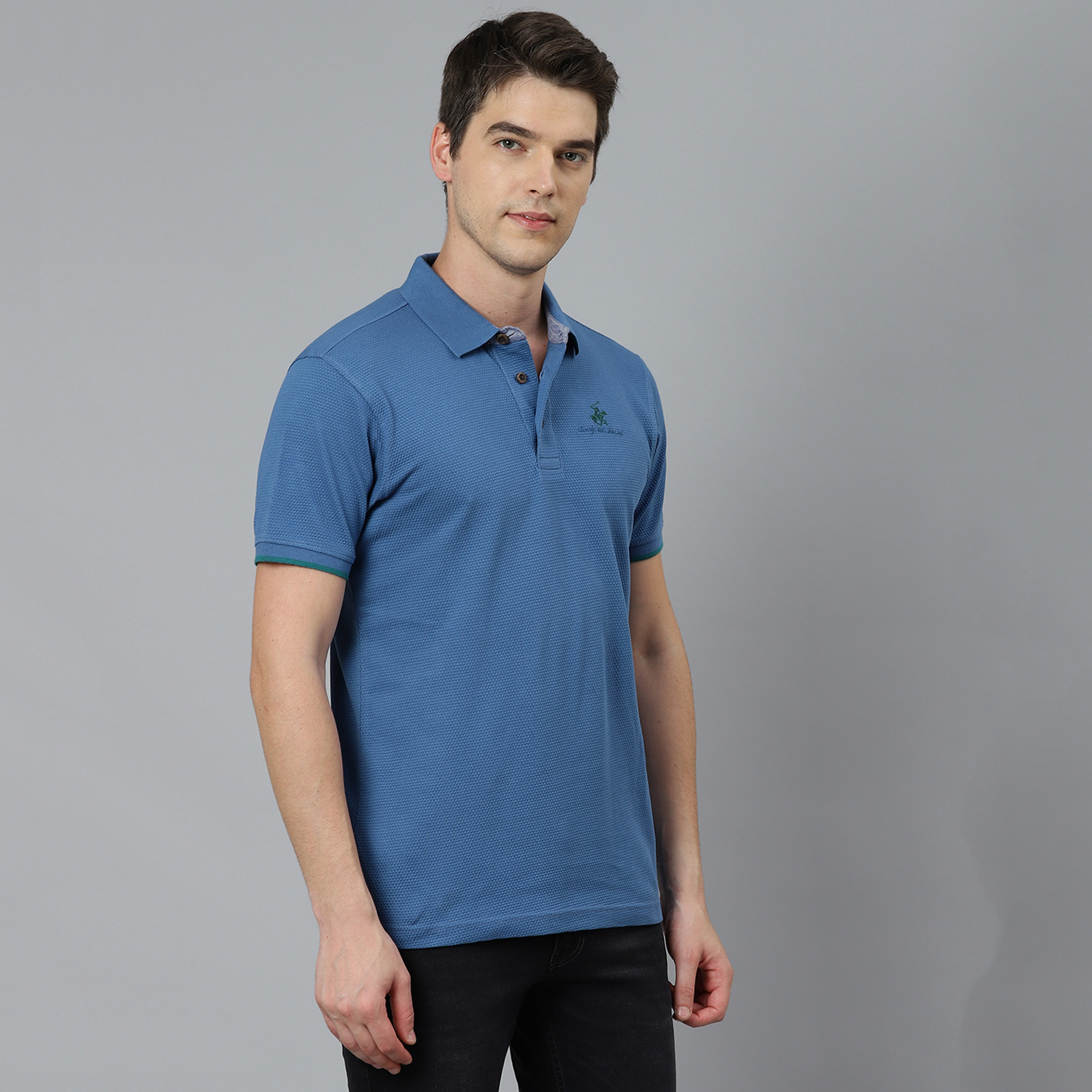 تي شيرت بيفرلي هيلز بولو كلب بأكمام قصيرة سادة بلون أزرق للرجال-men-clothing-tshirtsandpolos-polos-image-6