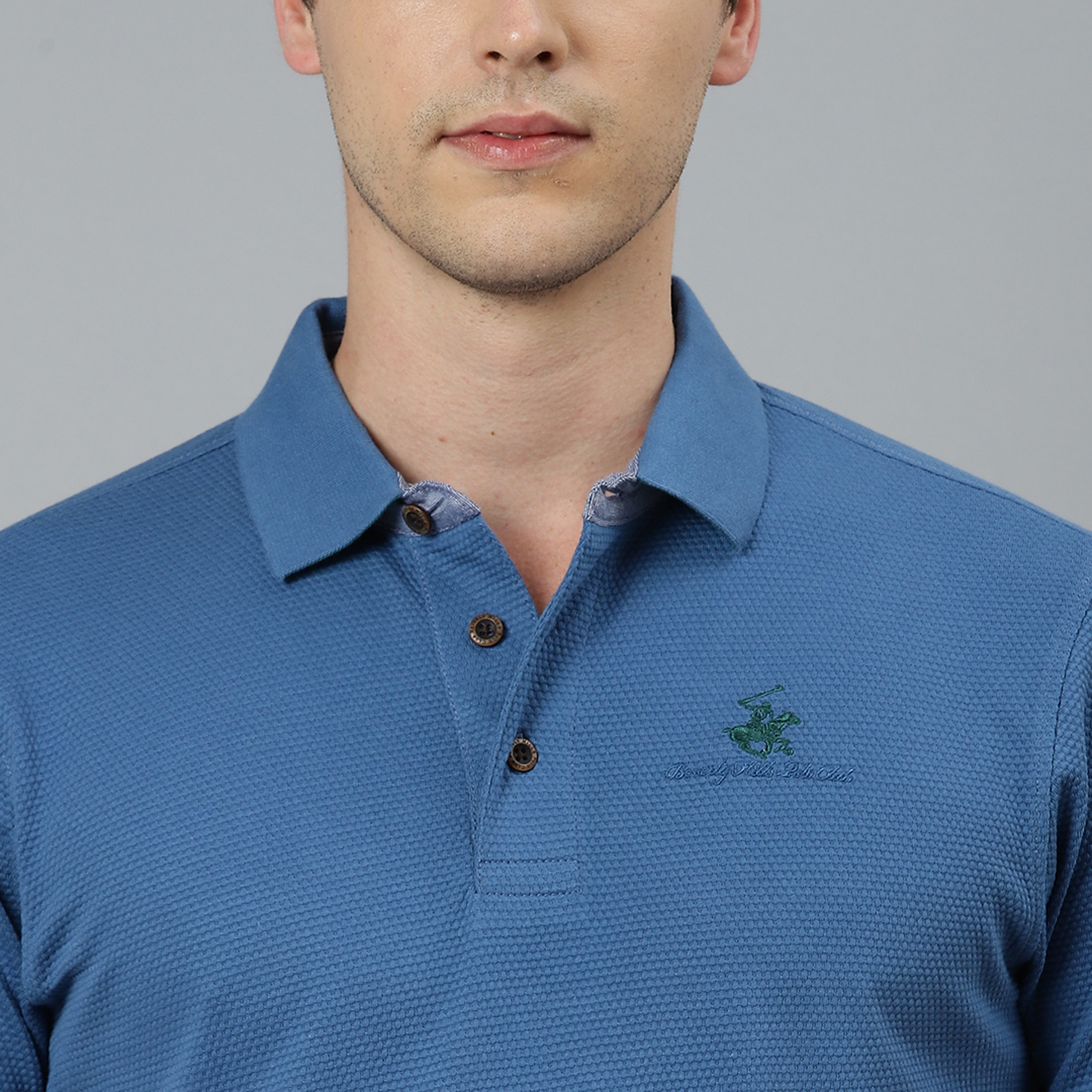تي شيرت بيفرلي هيلز بولو كلب بأكمام قصيرة سادة بلون أزرق للرجال-men-clothing-tshirtsandpolos-polos-image-7