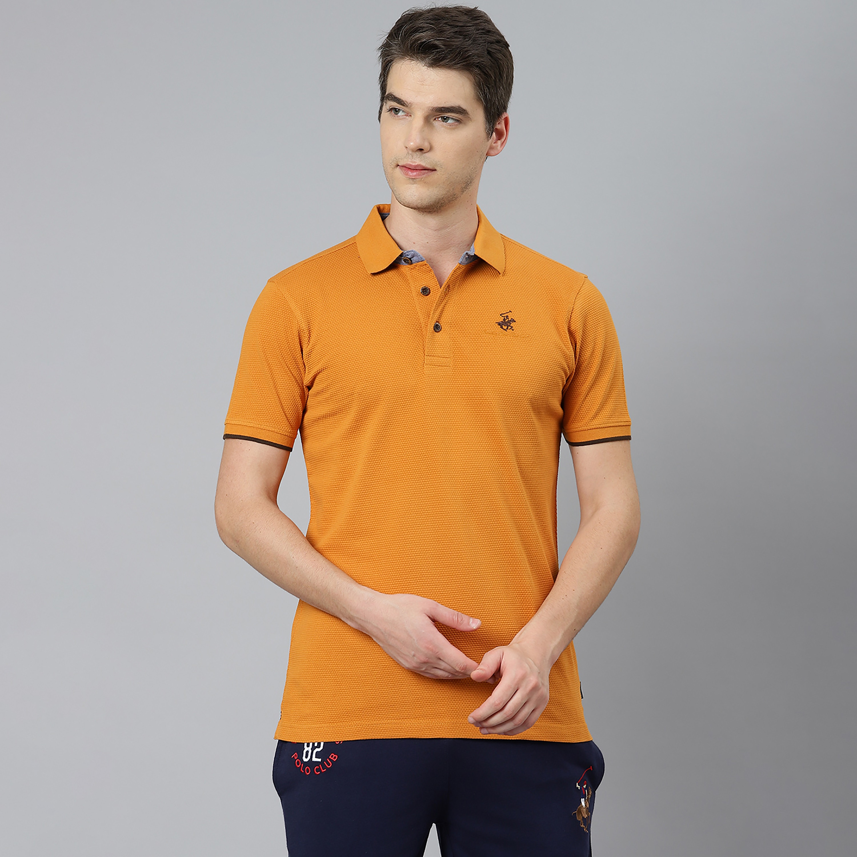 تي شيرت بيفرلي هيلز بولو كلب بأكمام قصيرة سادة بلون أزرق للرجال-men-clothing-tshirtsandpolos-polos-image-8