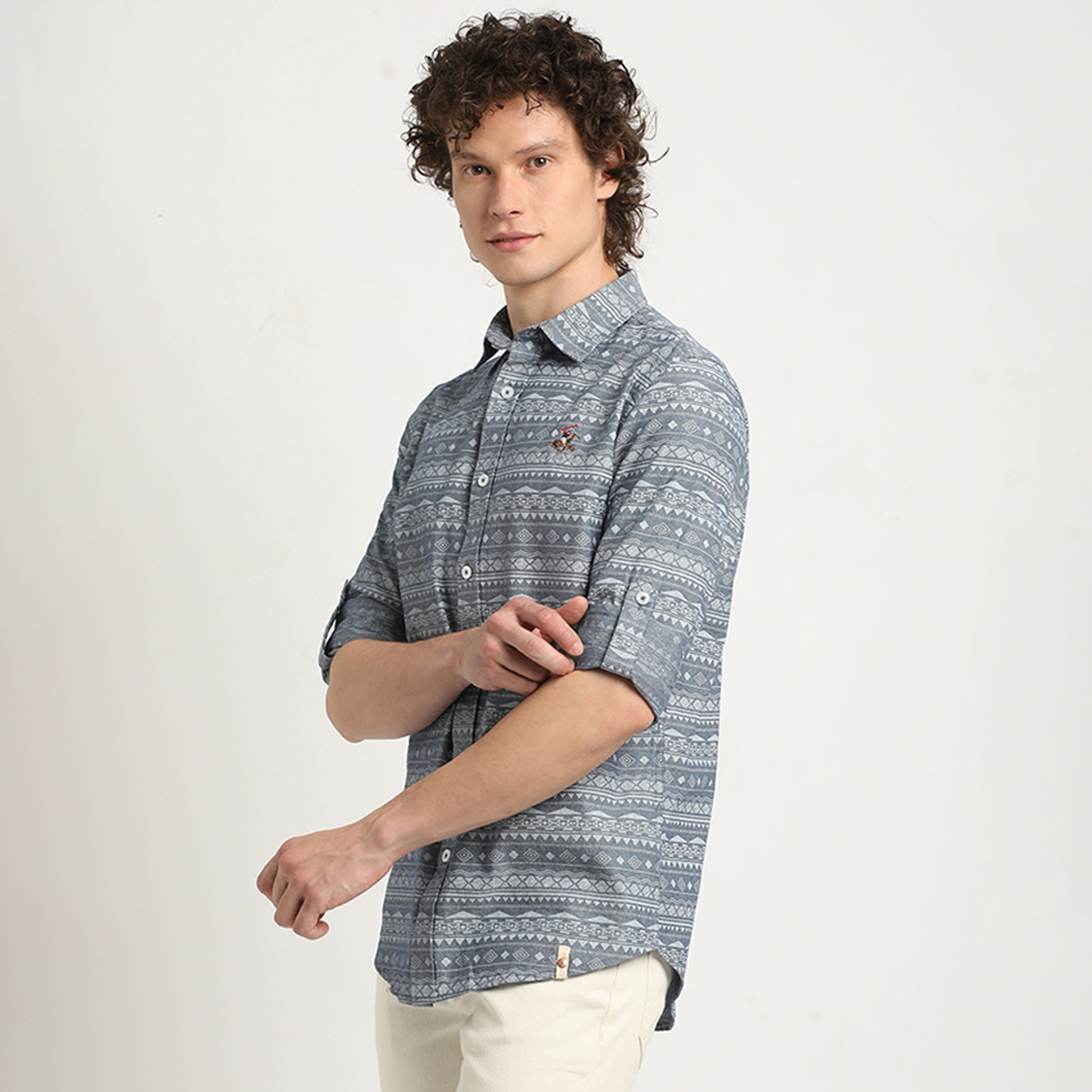 Beverly Hills Polo Club Regular Fit Tribal Print Spread Collar Roll-Up Sleeves Men's Shirt-men-clothing-shirts-image-3