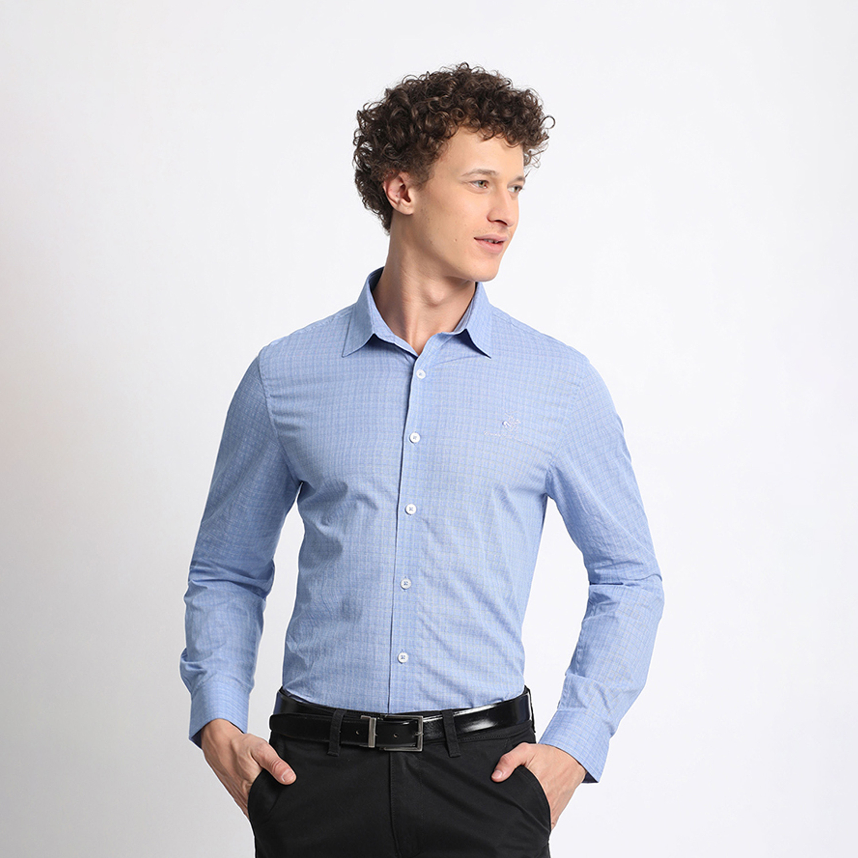 بيفرلي هيلز كلوب-  قميص أكسفورد رجالي منقوش بأكمام طويلة وياقة-men-clothing-shirts-image-1