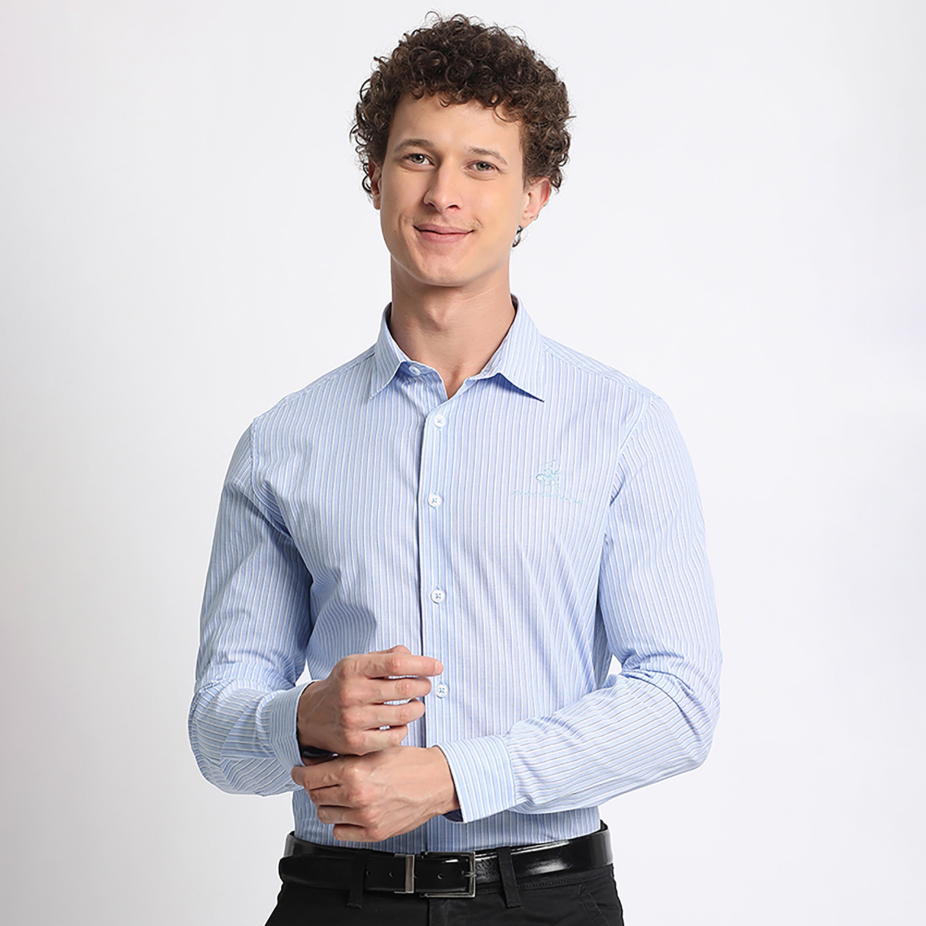 Beverly Hills Polo Club Regular Fit Stripes Collared Long Sleeves Men's Shirt-men-clothing-shirts-image-1