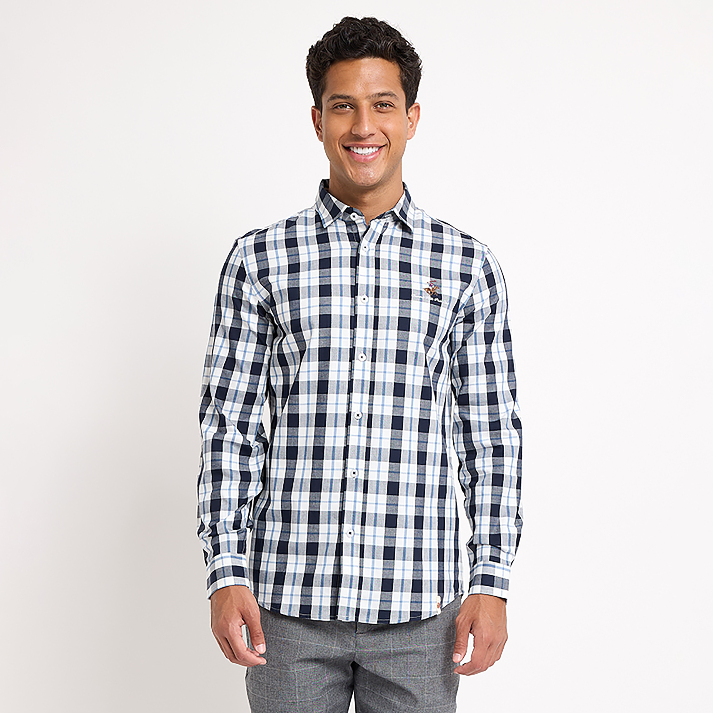 Beverly Hills Polo Club Regular Fit Checked Spread Collar Long Sleeves Men's Shirt-men-clothing-shirts-image-1