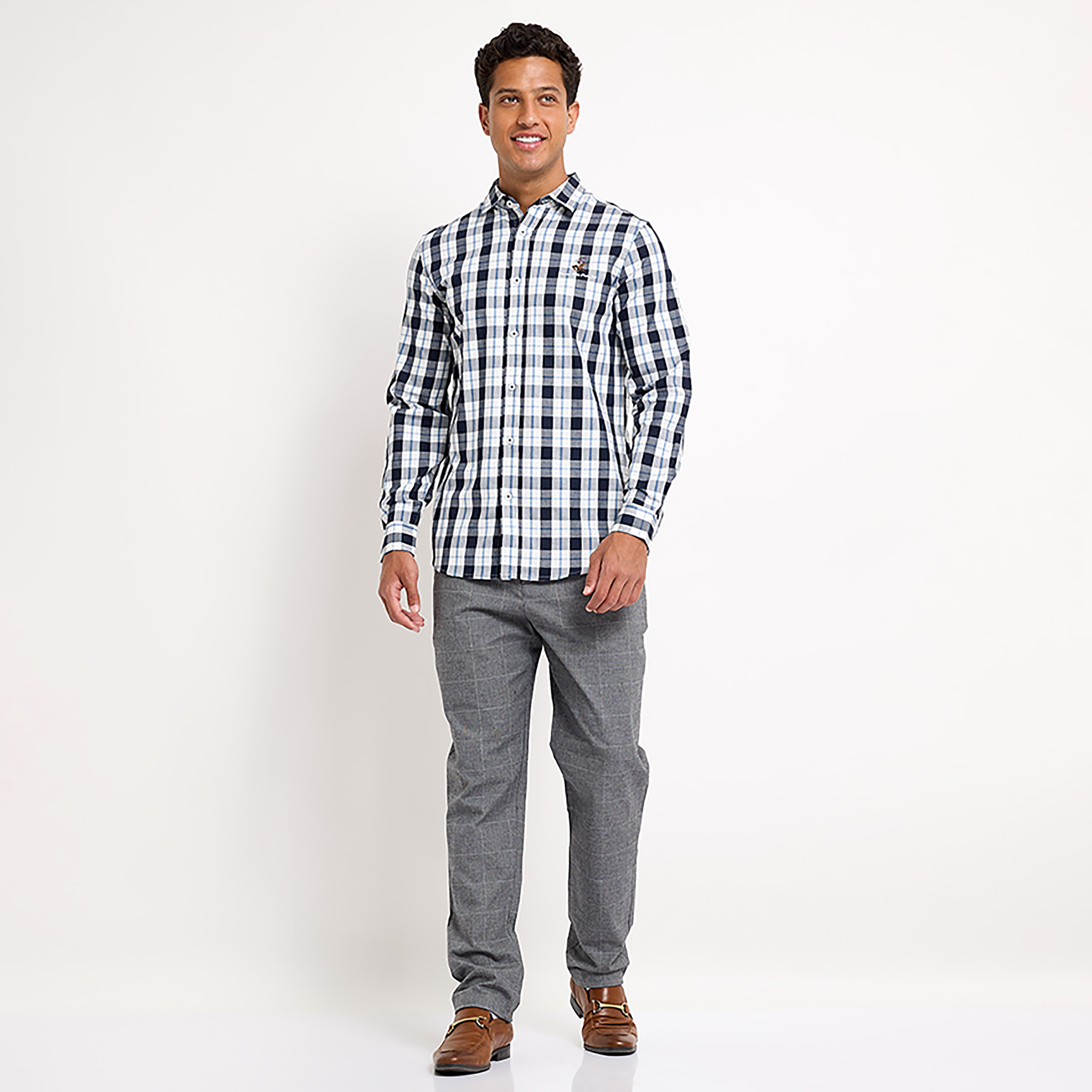 Beverly Hills Polo Club Regular Fit Checked Spread Collar Long Sleeves Men's Shirt-men-clothing-shirts-image-2