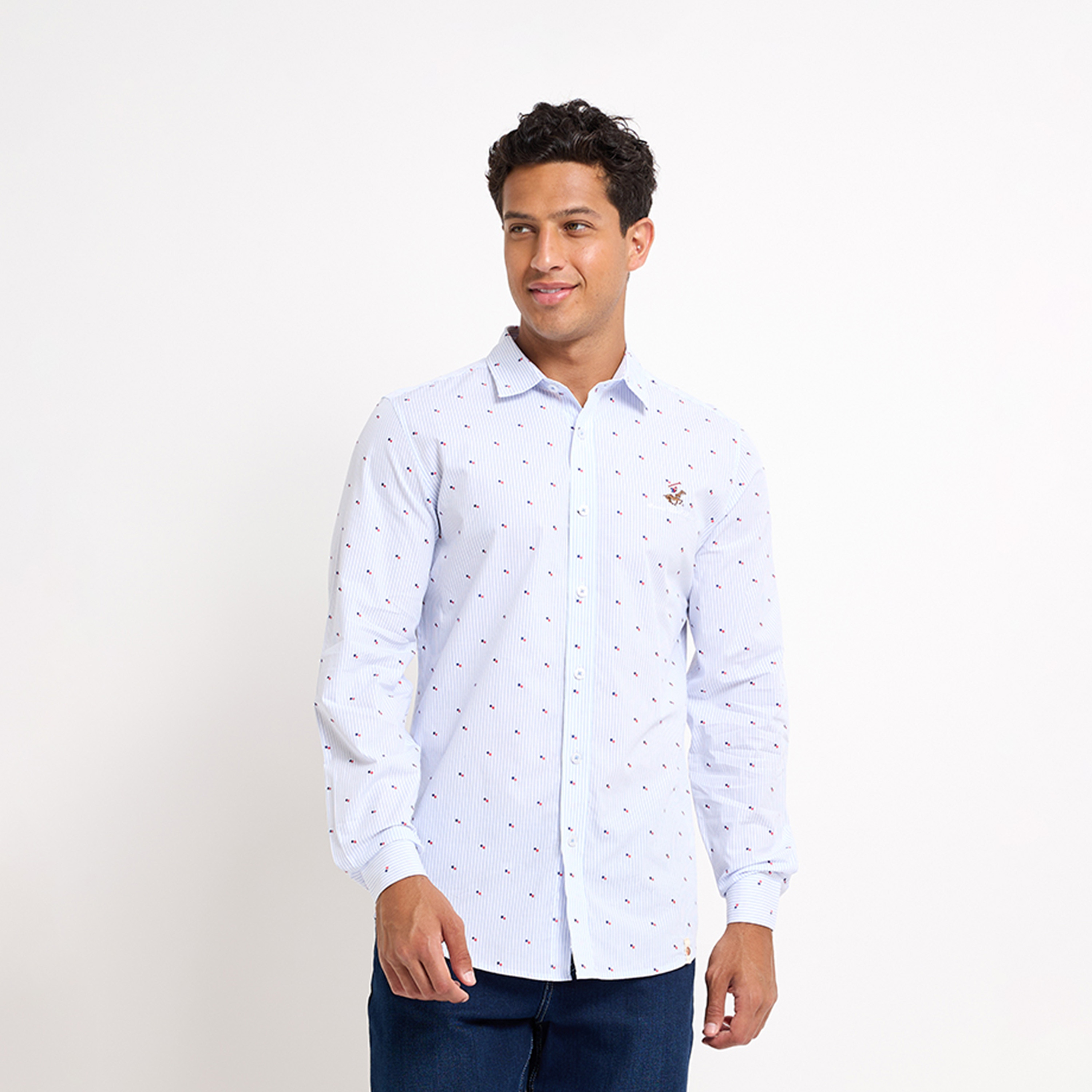 بيفرلي هيلز كلوب-  قميص أكسفورد رجالي مخطط بأكمام طويلة وياقة-men-clothing-shirts-image-1