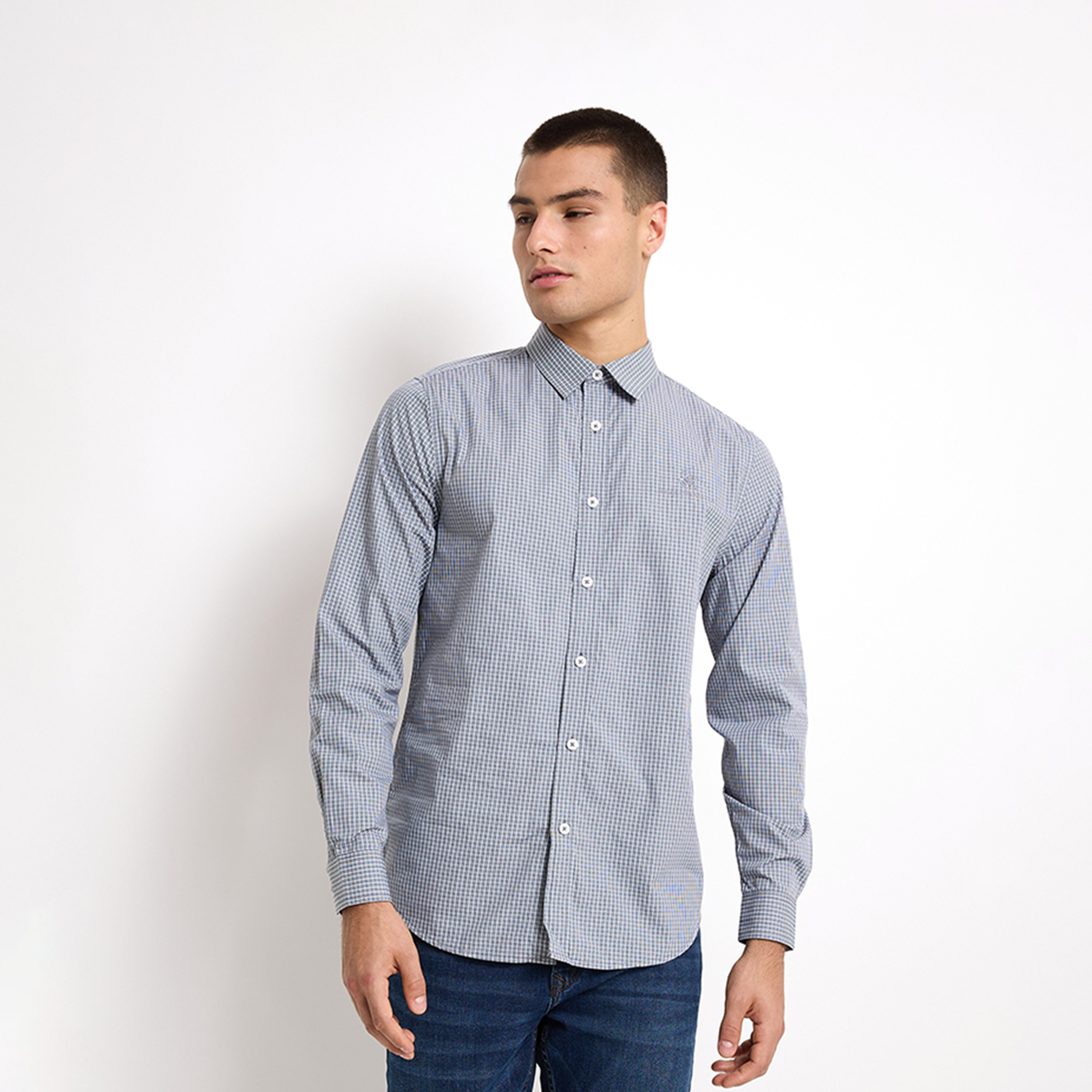 بيفرلي هيلز كلوب-  قميص أكسفورد رجالي منقوش بأكمام طويلة وياقة-men-clothing-shirts-image-1