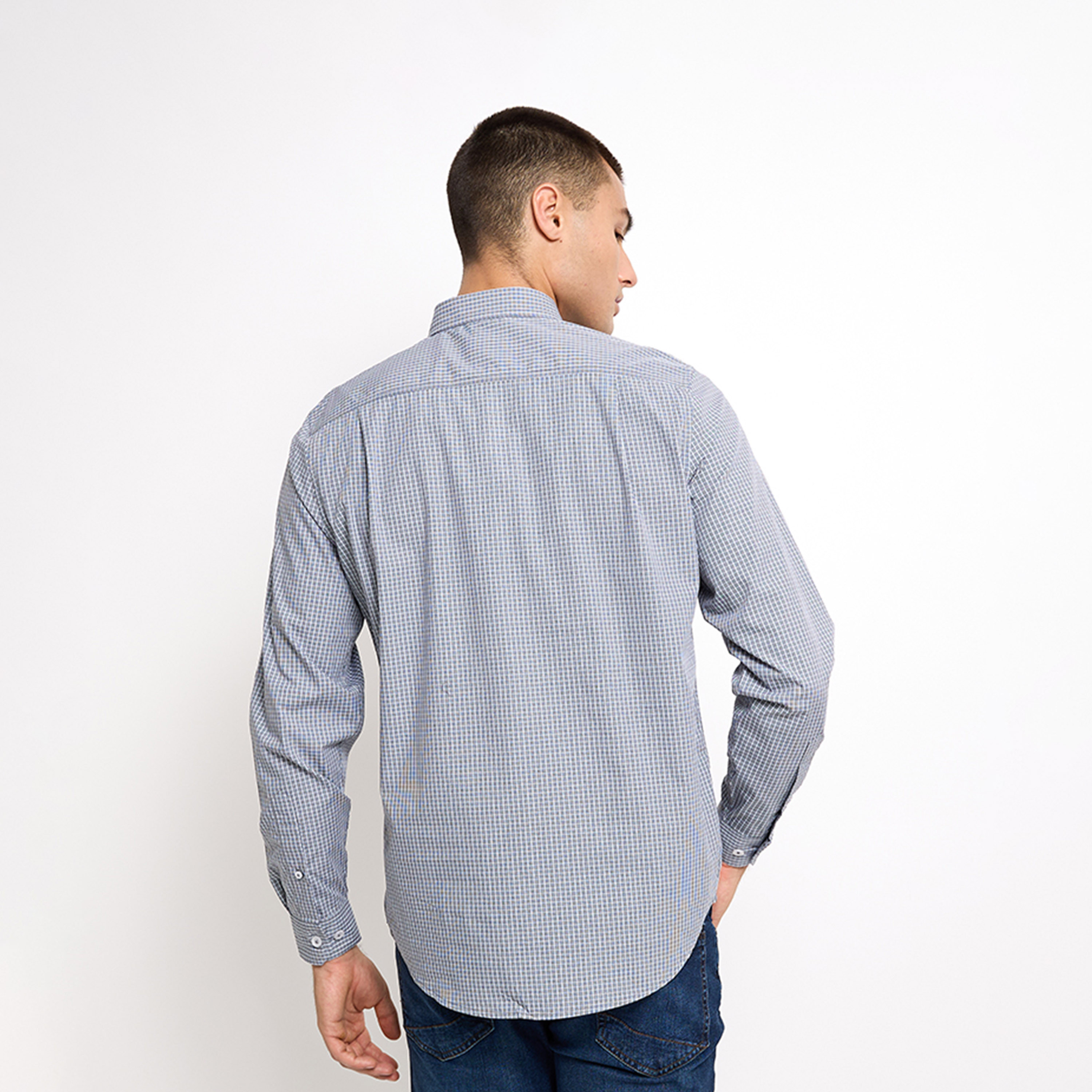 بيفرلي هيلز كلوب-  قميص أكسفورد رجالي منقوش بأكمام طويلة وياقة-men-clothing-shirts-image-2