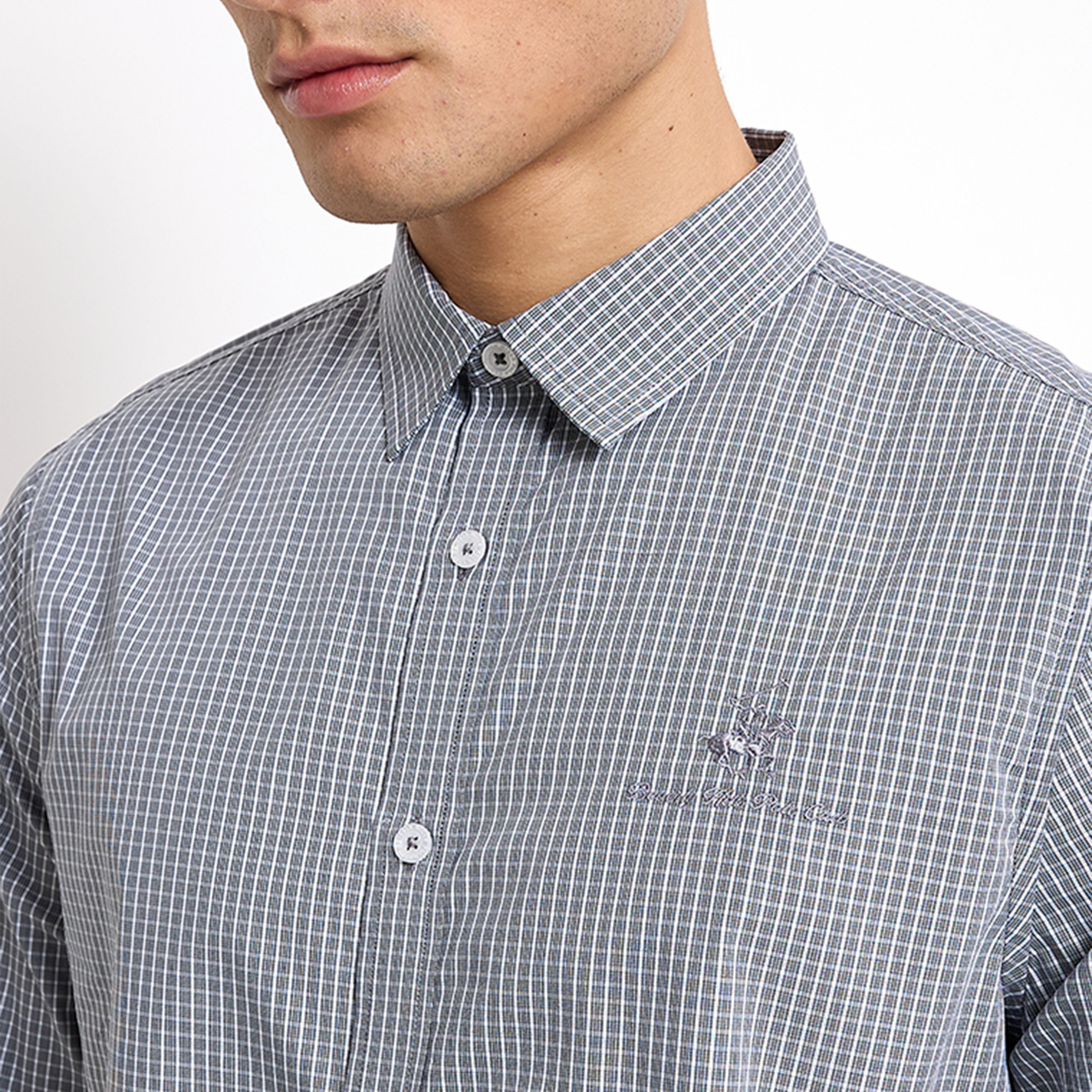 Beverly Hills Polo Club Men's Checked Collared Long-Sleeve Oxford Shirt-men-clothing-shirts-image-3